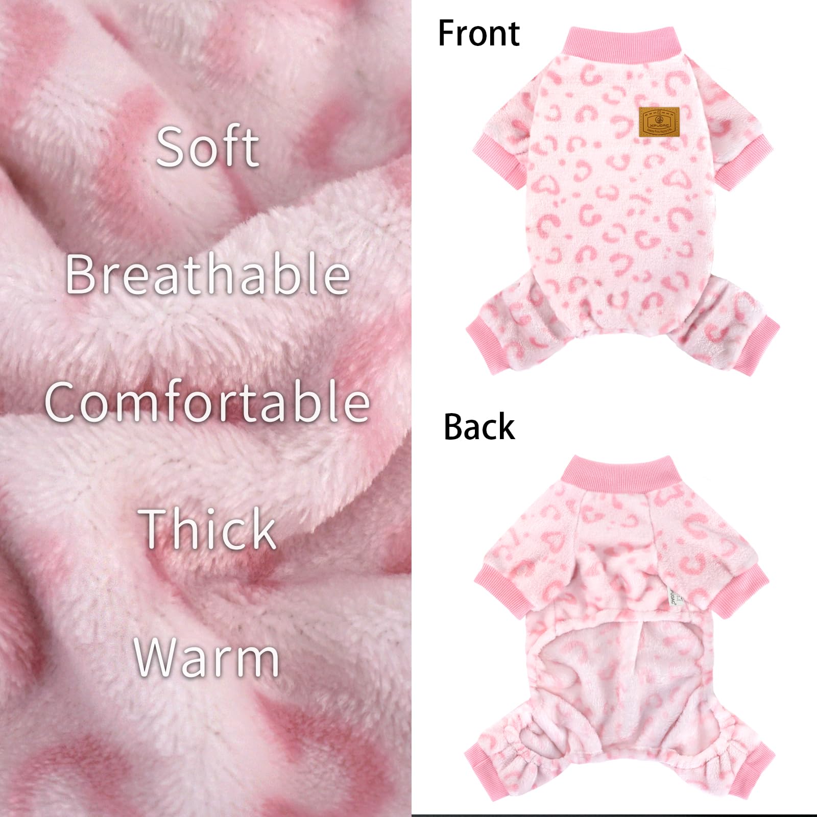 XPUDAC Dog Sweater Leopard Fleece Dog Pajamas for Small Medium Dogs Girl Soft Warm Dog Winter Clothes for Winter Christmas(Pink,