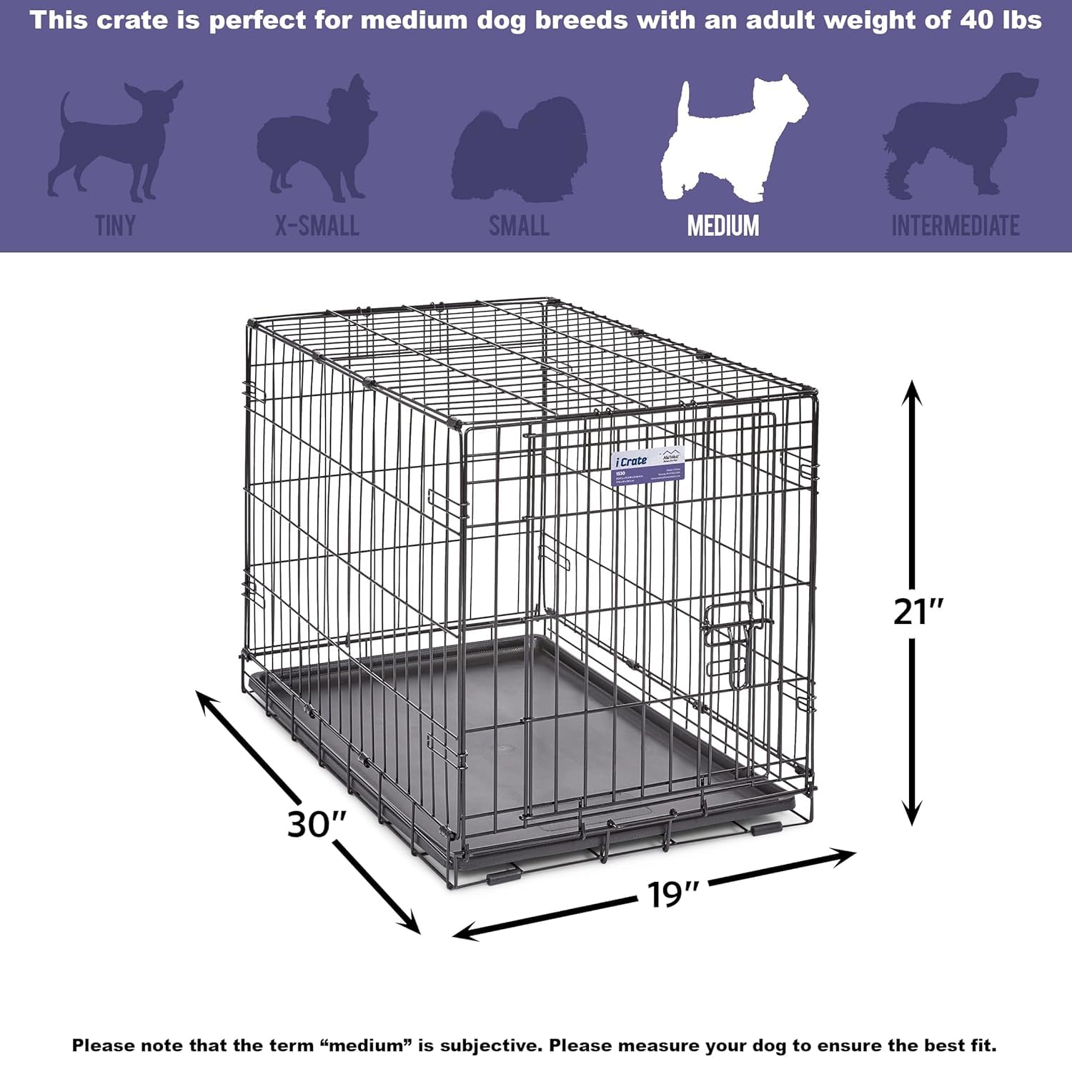 Midwest Homes For Pets Newly Enhanced Single Door Icrate Dog Crate, Includes Leak-Proof Pan, Floor Protecting Feet , Divider Pane L & New Patented Features