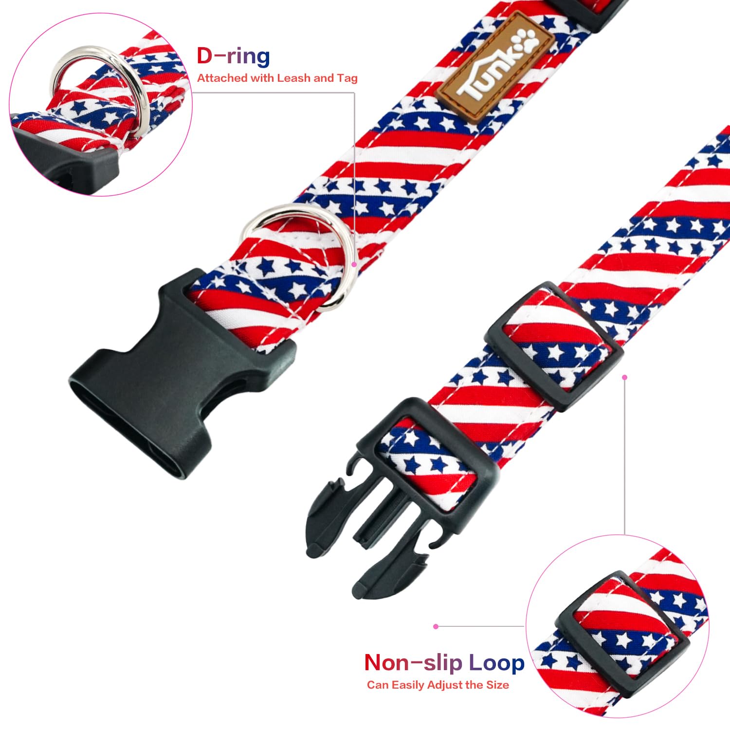 Tunkoo American Flag Dog Collar,4 Of July Cute Adjustable Patriotic Collar For Boy And Girl Dogs With Strong Plastic Buckle - Fo