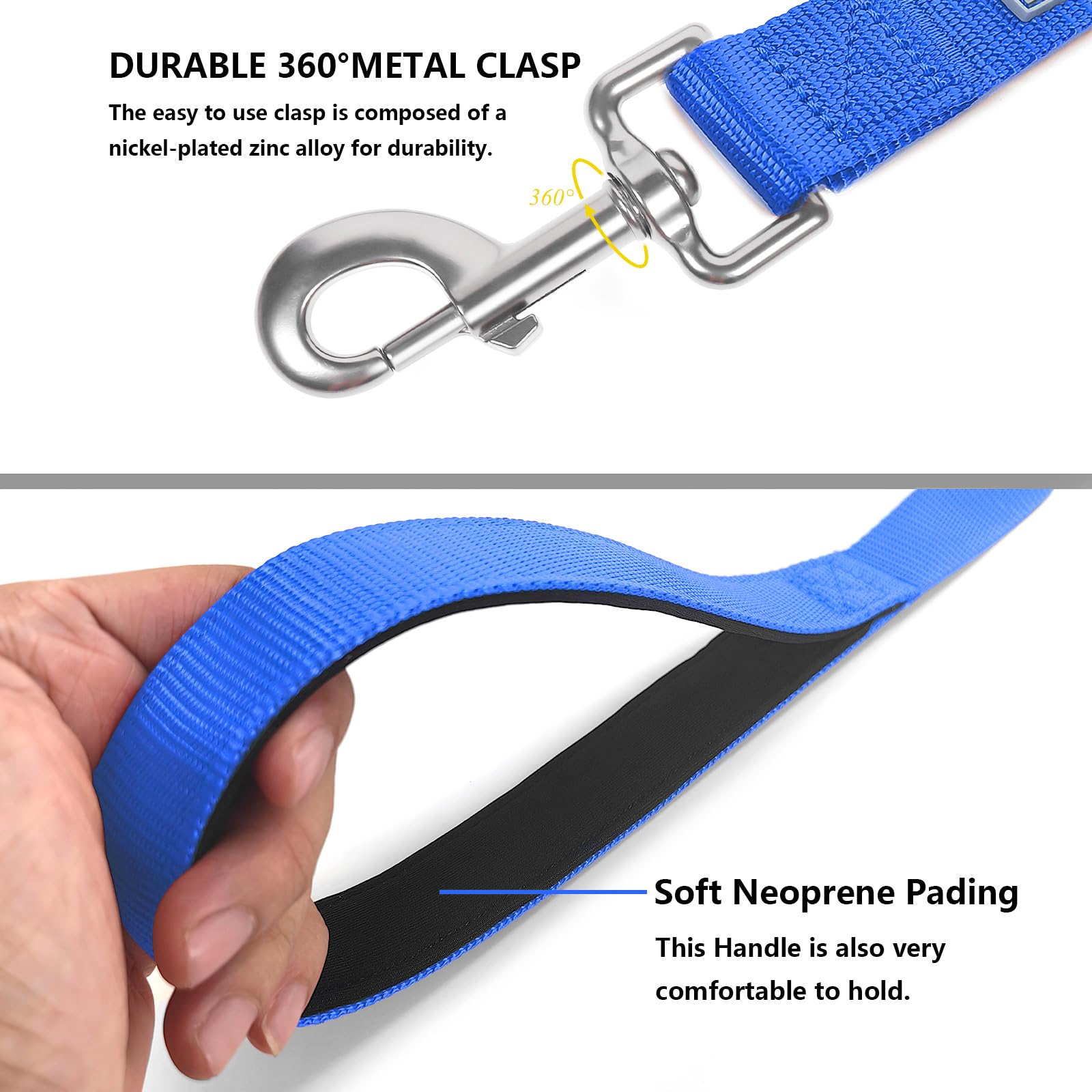 Penseepet Basic Dog Leashes 6 Ft Padded Handle Nylon Dogs Leashes For Medium Dogs Blue