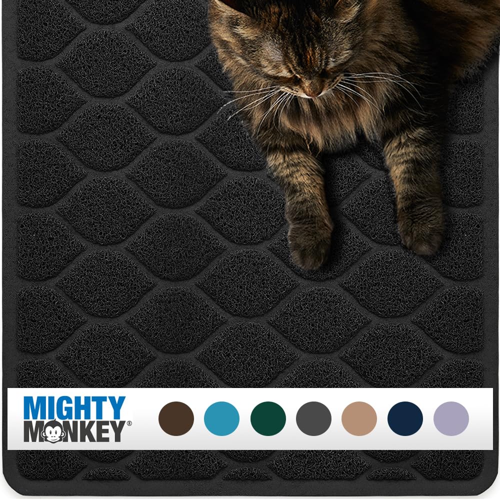 Mighty Monkey Waterproof Bpa Free Cat Litter Box Trapping Mat, Easy Clean Floors, Textured Backing, Soft On Sensitive Kitty Paws