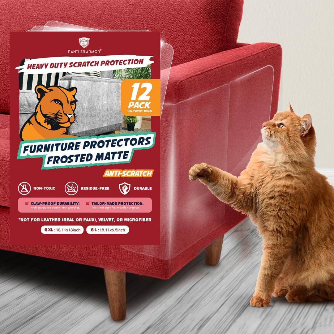 Panther Armor Frosted Matte Cat Scratch Furniture Protectors, 12-Packs Heavy Duty Anti-Scratch Couch Protector, Keep Cats From Clawing Furniture