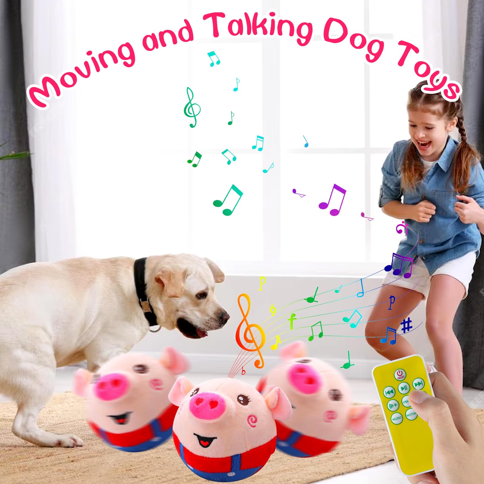 Laiamer Interactive Plush Dog Toys, Interactive Puppy Toy Bouncing Rolling Dog Ball Remote Control Dog Toy With Music, Self Movi