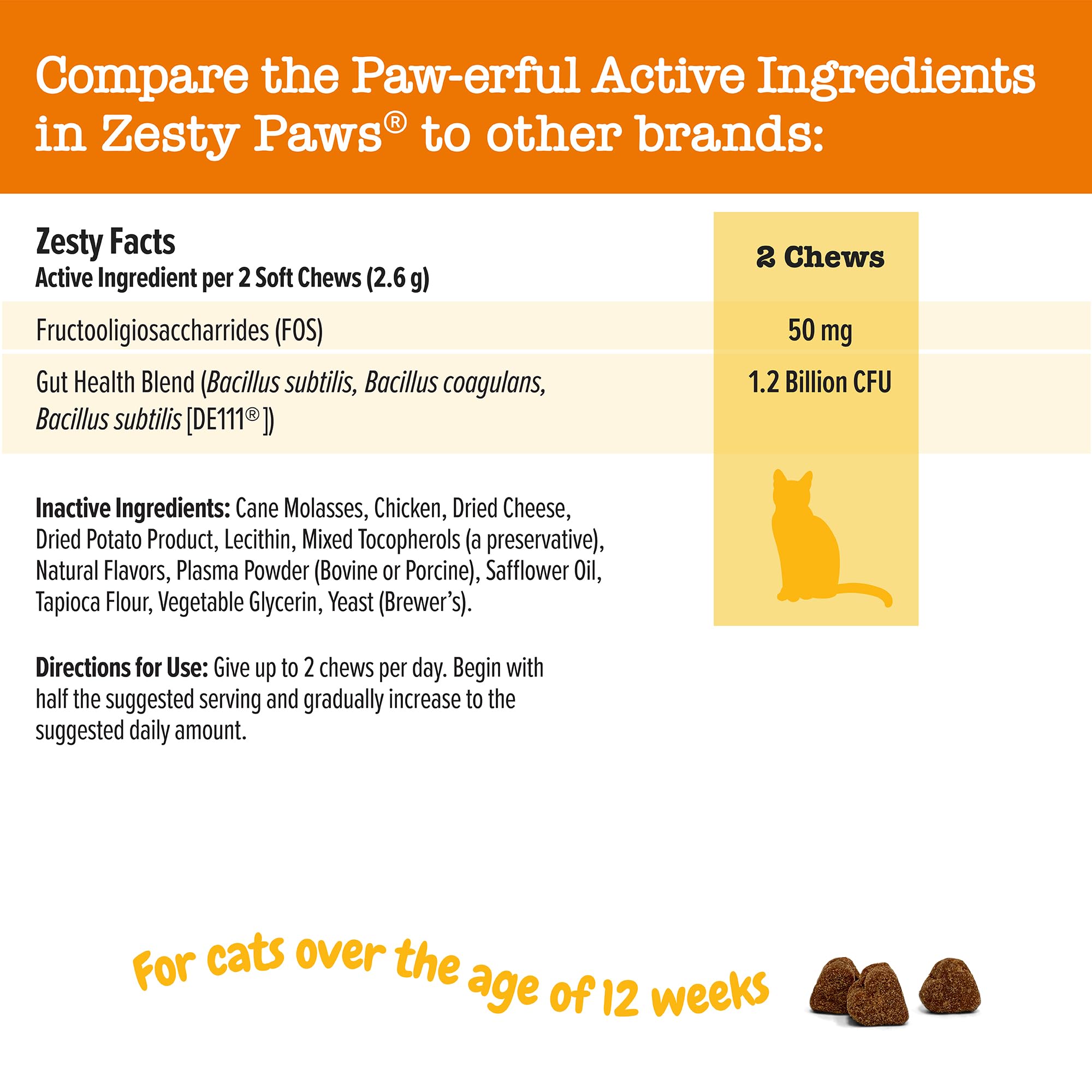 Zesty Paws Probiotic Bites for Cats - Gut Flora & Immune System Support - Cat Supplement with DE111 Bacillus subtilis - Pet Soft