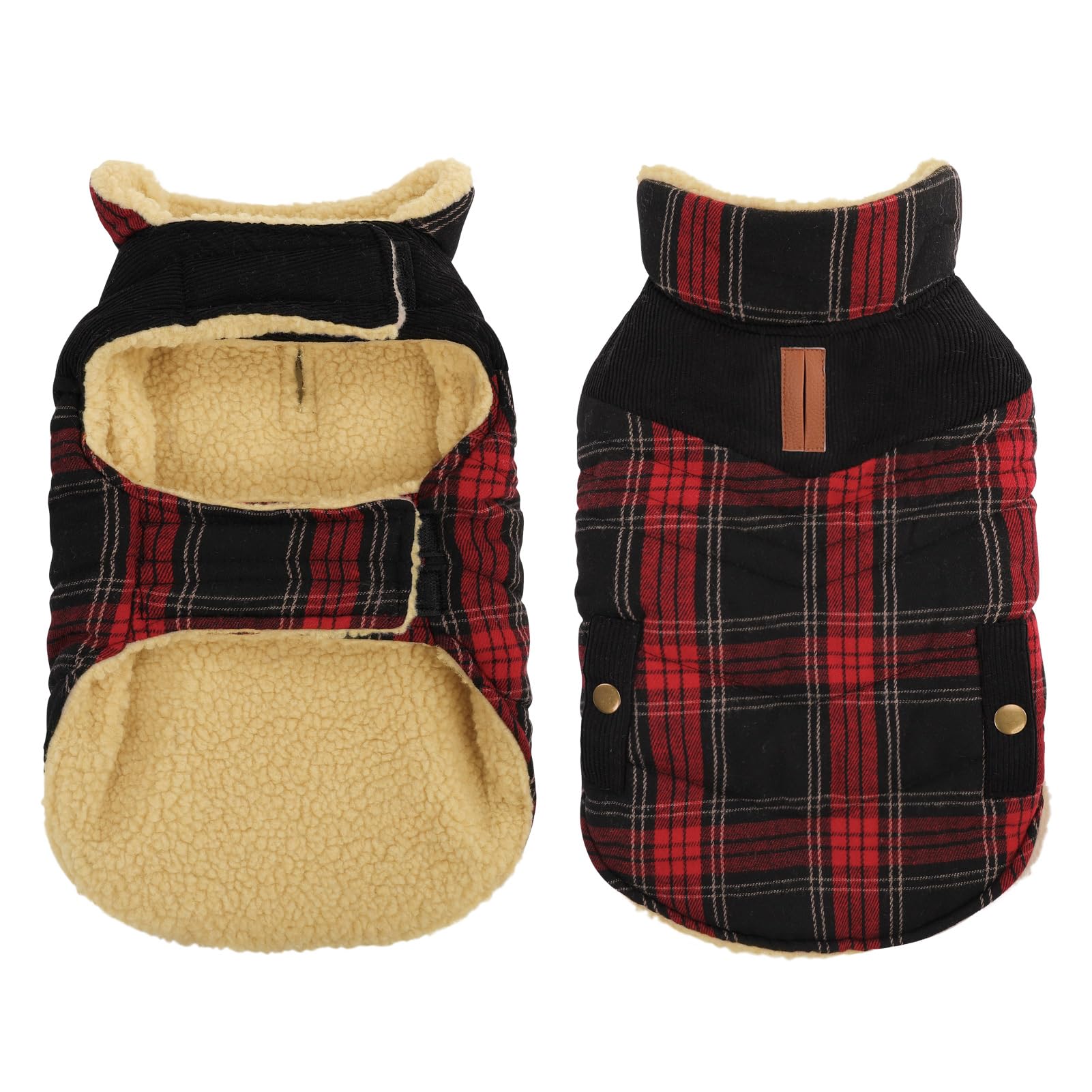 Queenmore Warm Dog Jacket For Cold Weather, Plaid Puffer Coat With Waterproofing, Fleece Padding, Leash Hole - Xs/Sm For Girl/Bo