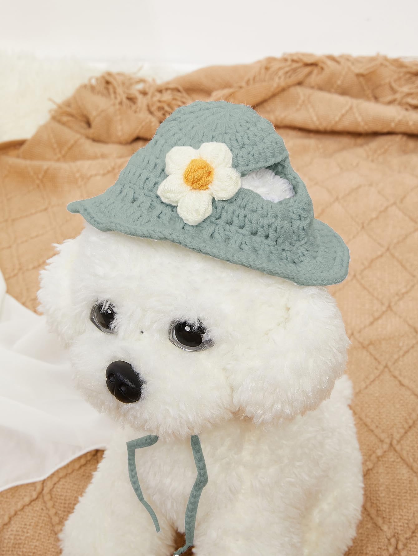 Qwinee Cartoon Flower Design Knit Cute Dog Hat Soft Cat Hat Rabbit Hat Halloween Christmas Party Costume Head Wear Accessories F