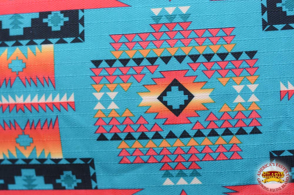Hilason Turquoise Aztec 84 In 1200D Winter Waterproof Poly Horse Blanket Belly Wrap | Horse Blanket | Horse Turnout Blanket | Ho