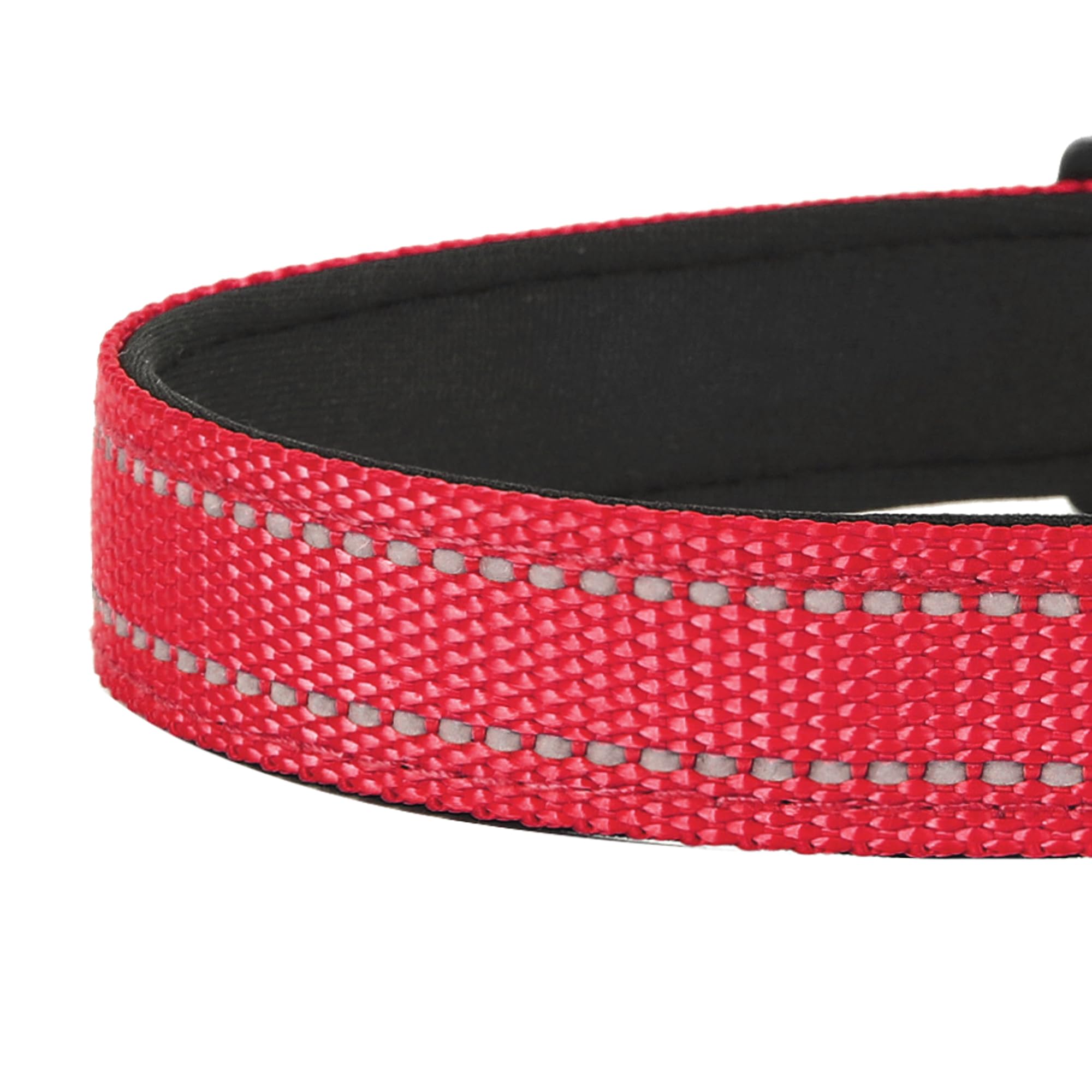 Pwod Reflective Dog Collar, Adjustable Soft Neoprene Padded Nylon Pet Collars With Buckle For Medium Dogs,M, Red
