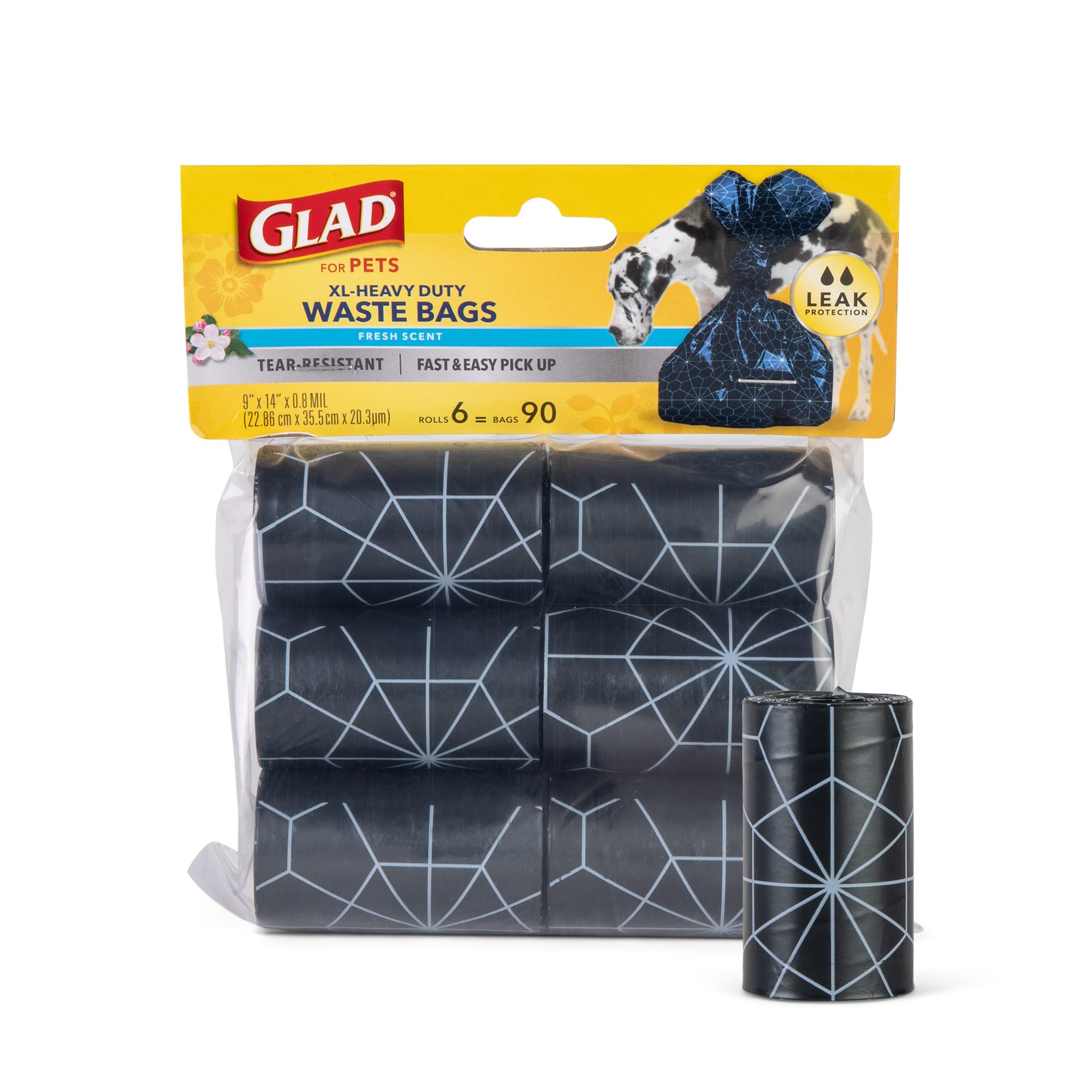 Glad for Pets Extra Large Scented Dog Poop Bags, Heavy Duty Tear-Resistant Pet Waste Pickup Bags with Fresh Scent, Easy-Tie Hand