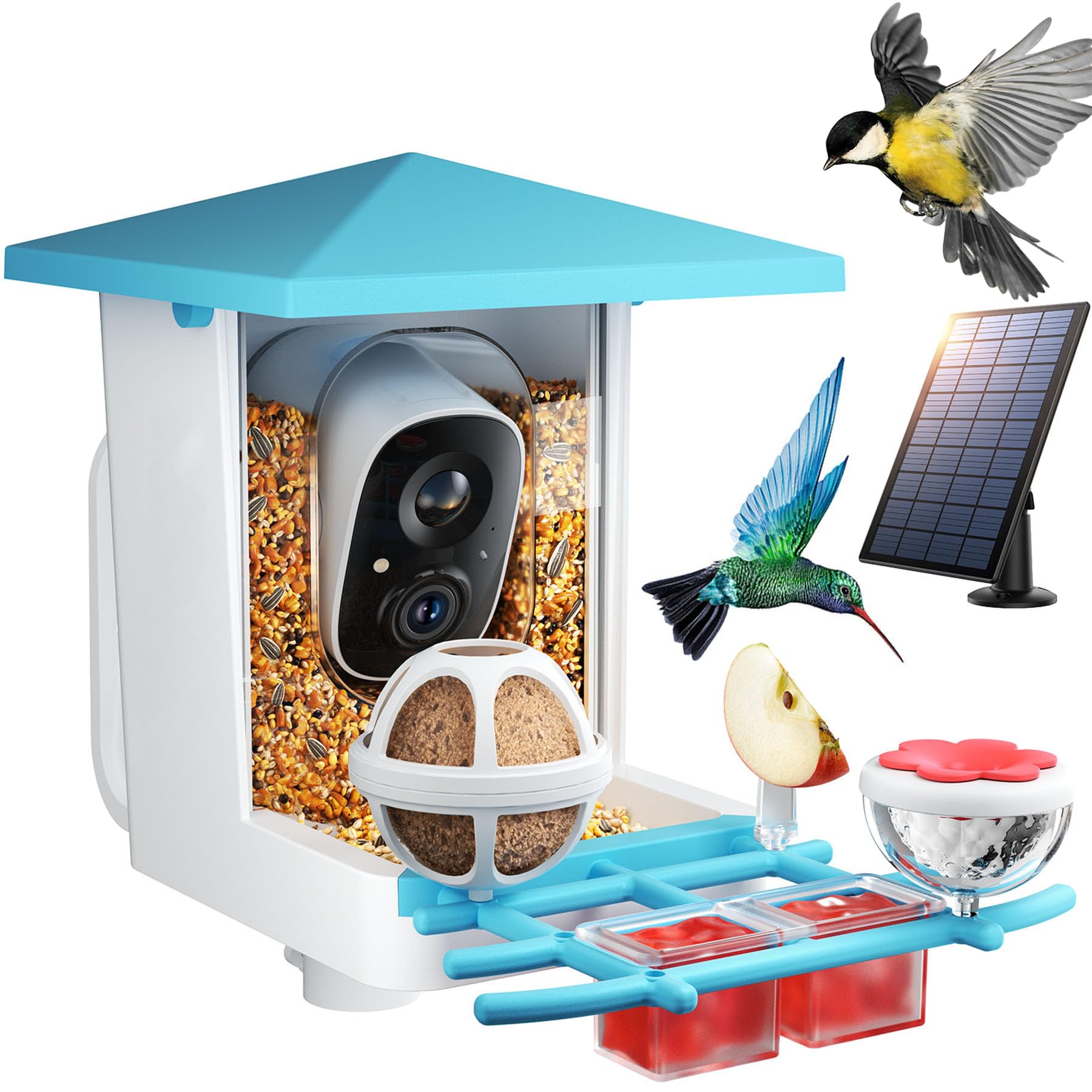 FEELNEEDY Smart Bird Feeder with Camera,Solar-Powered 2K HD Bird Watching Camera,3X Zoom & 173 View,AI Identify,Motion Alerts,IP