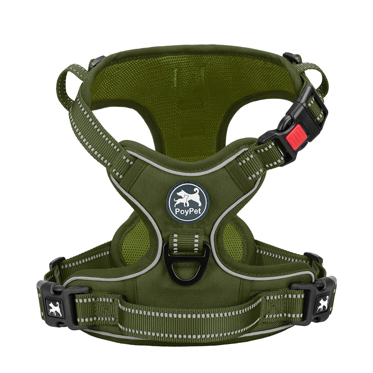 Poypet No Pull Dog Harness, No Choke Reflective Dog Vest, Adjustable Pet Harnesses With Easy Control Padded Handle For Small Medium Large Dogs(Military Green,L)