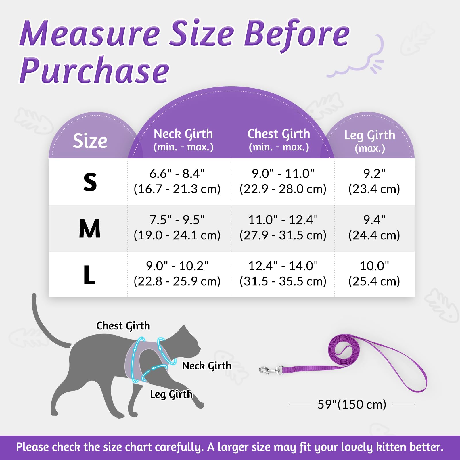 Rabbitgoo Cat Harness And Leash Set For Walking Escape Proof, Adjustable Soft Kittens Vest With Reflective Strip For Cats, Comfortable Outdoor Vest, Purple, M