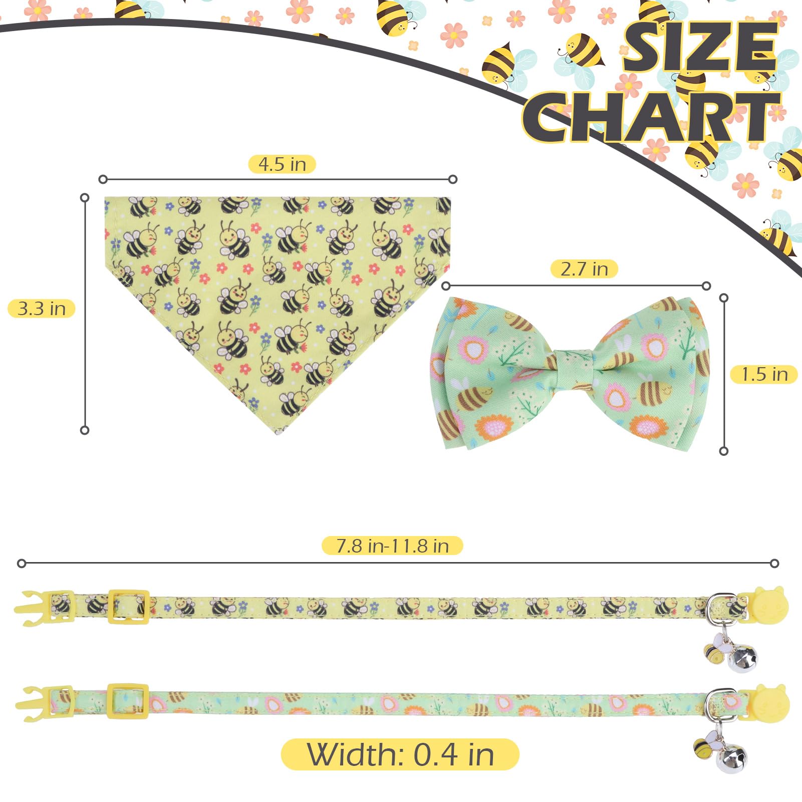 Expawlorer Spring Cat Collar Breakaway With Bells - 2 Pack Cute Flower Pet Collar With Removable Bow Tie And Bandana, Adjustable