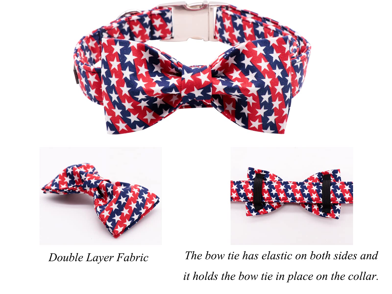 Lionet Paws Patriotic Dog Collar With Bowtie, 4Th Of July, Soft And Comfortable, Adjustable Collar For Medium Dogs, Neck 13.5-22 Inches