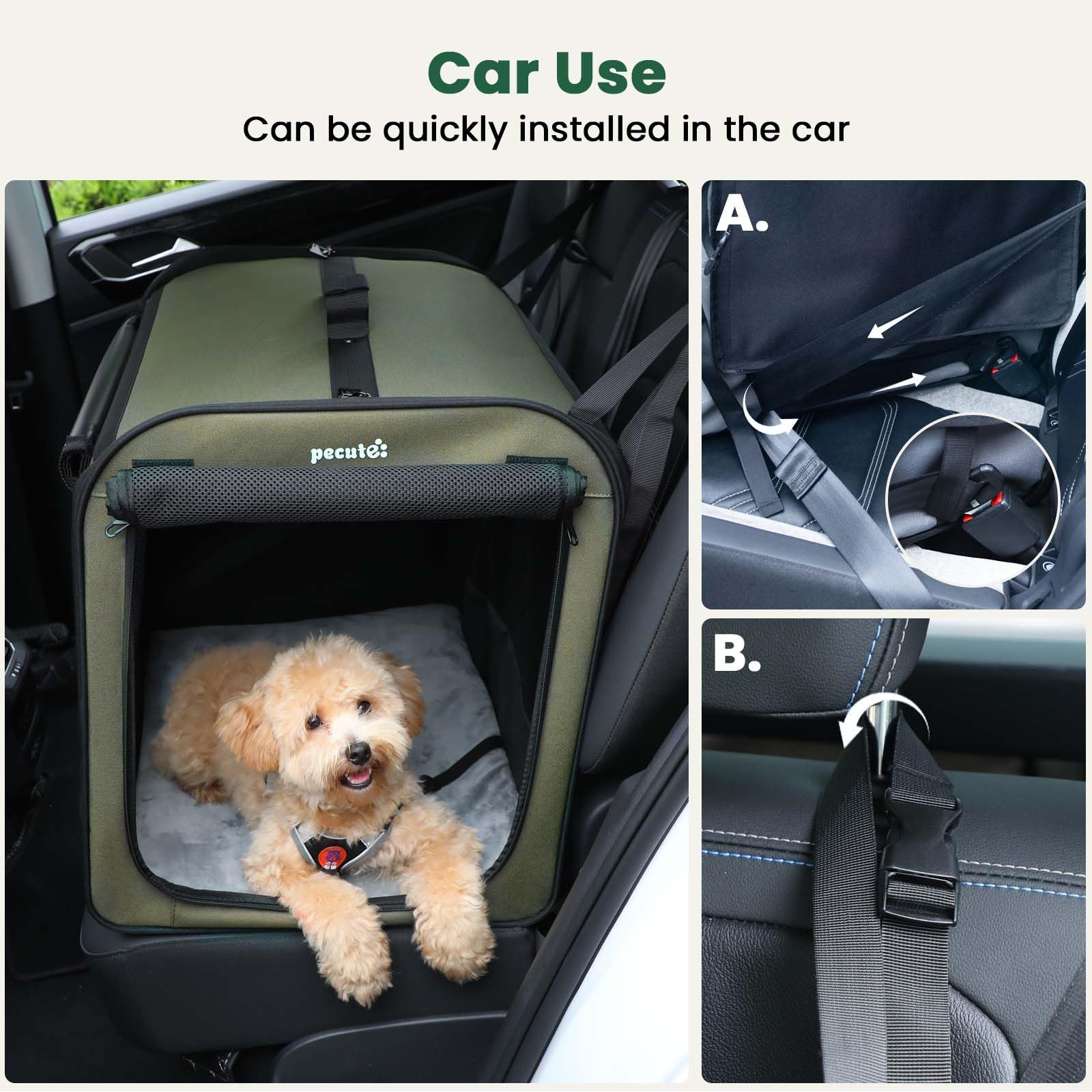Dog Car Carrier Light Weight, Dog Carrier For Car, Portable Dog Car Crate With Breathable Windows, Foldable Pet Carrier For Both
