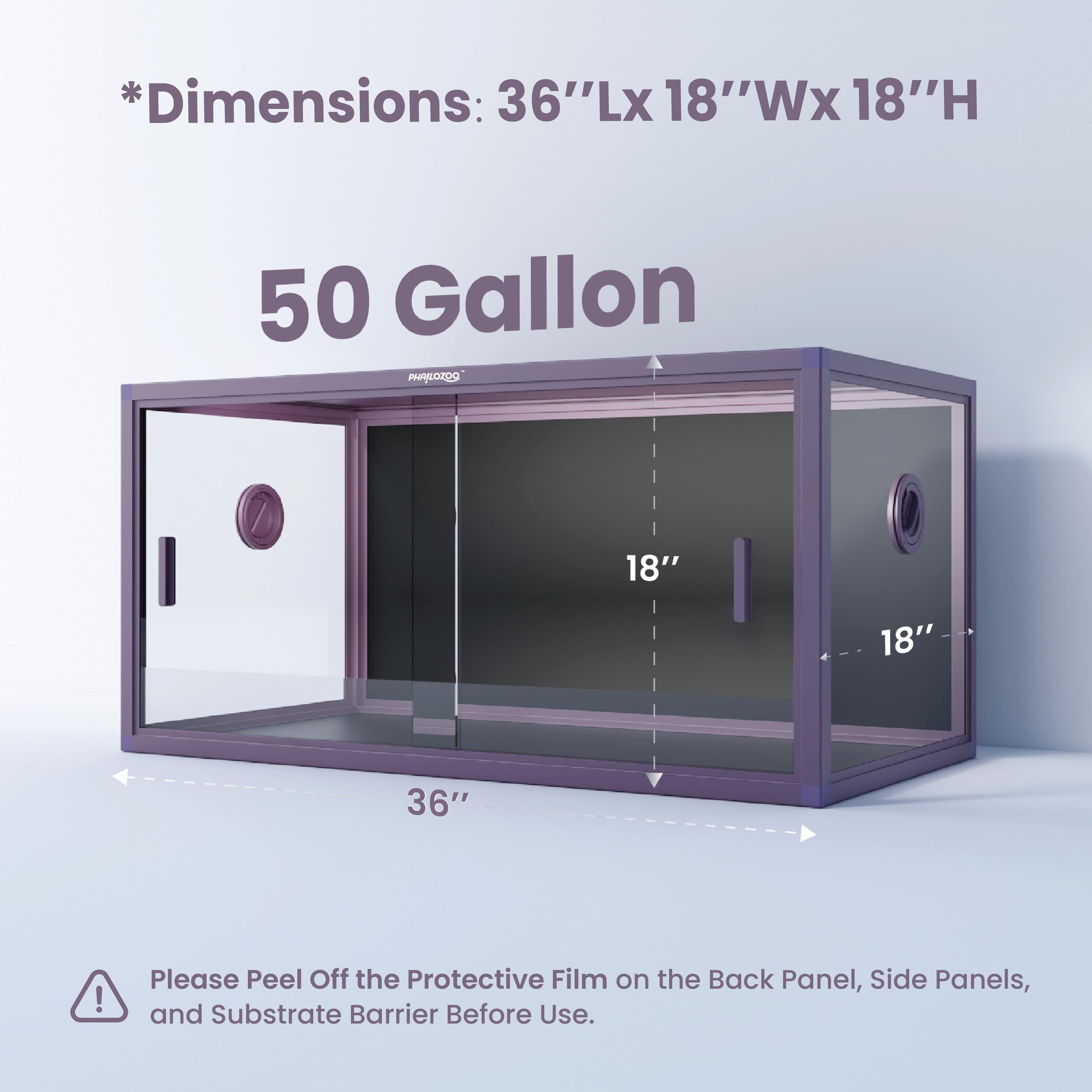 Phailozoo 50 Gallon Bearded Dragon Tank, Reptile Enclosure For Easy Maintenance, Front Opening Reptile Tank With Top Screen Vent