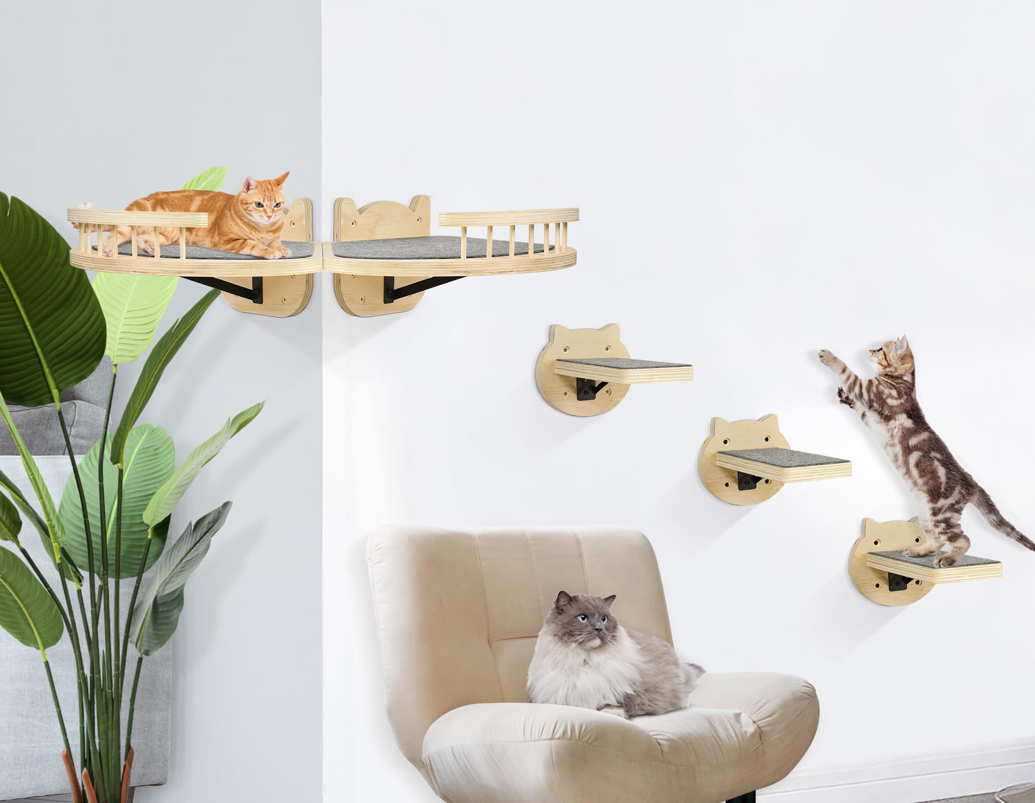 Cat Wall Shelves, Wood Cat Shelves And Perches With 3 Wall Steps Furniture Scratch Post, Burlywood Indoor Climbing Shelf For Liv