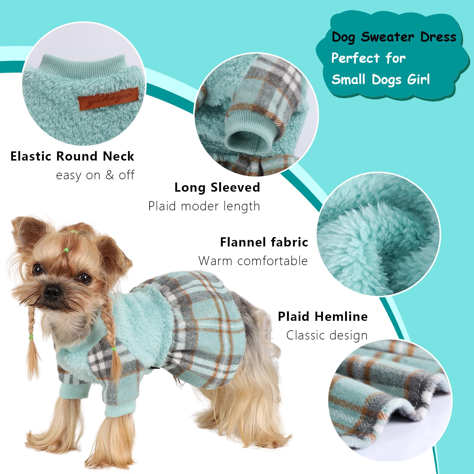 Shifenmei Dog Winter Clothes Small Dog Sweater Green Plaid Fleece Blend Sweater For Small Dogs Unisex S
