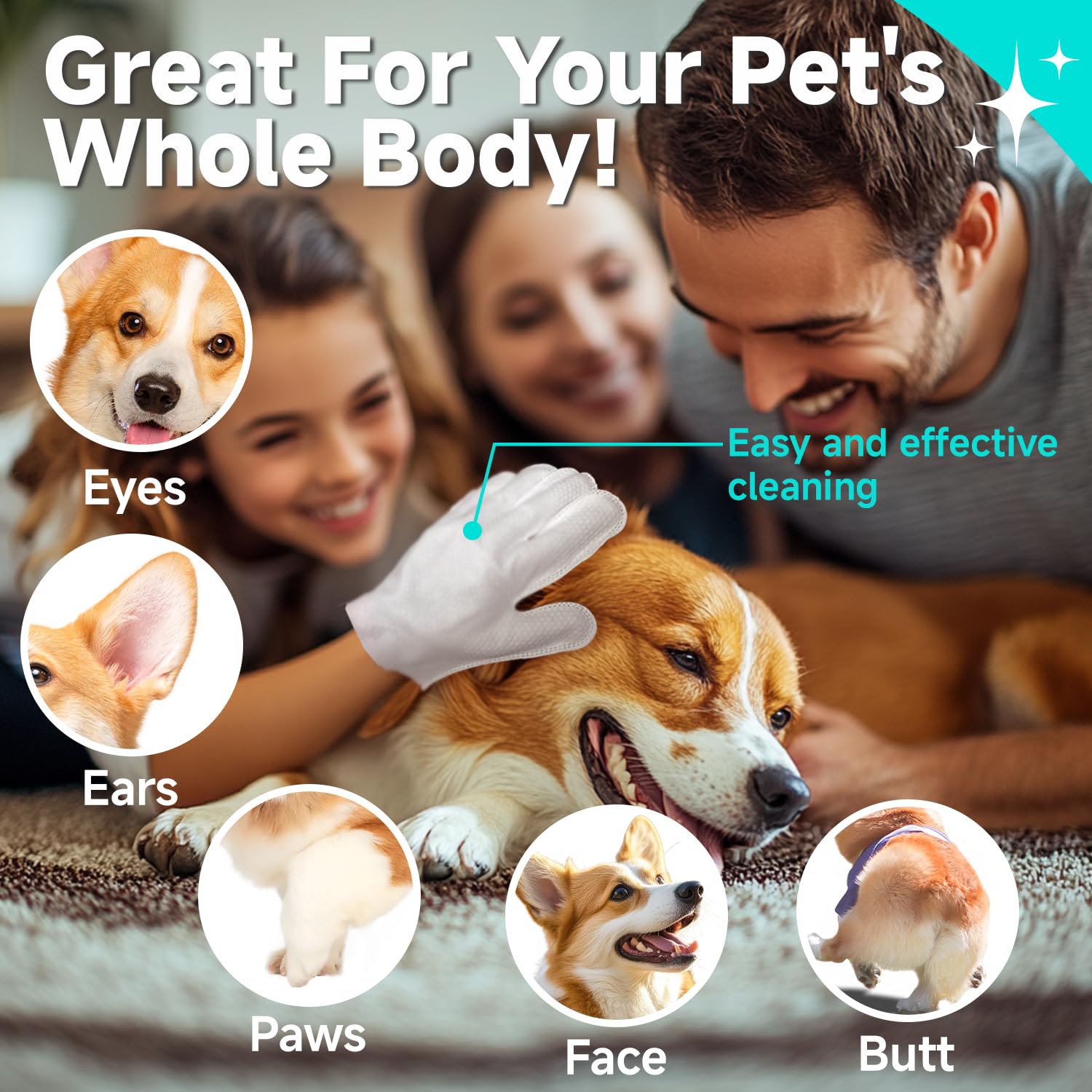 Pet Glove Wipes For Dogs And Cats [Individually Wrapped][Hypoallergenic Cleaning & Deodorising] Glove Bathing Wipes Moisture-Ric