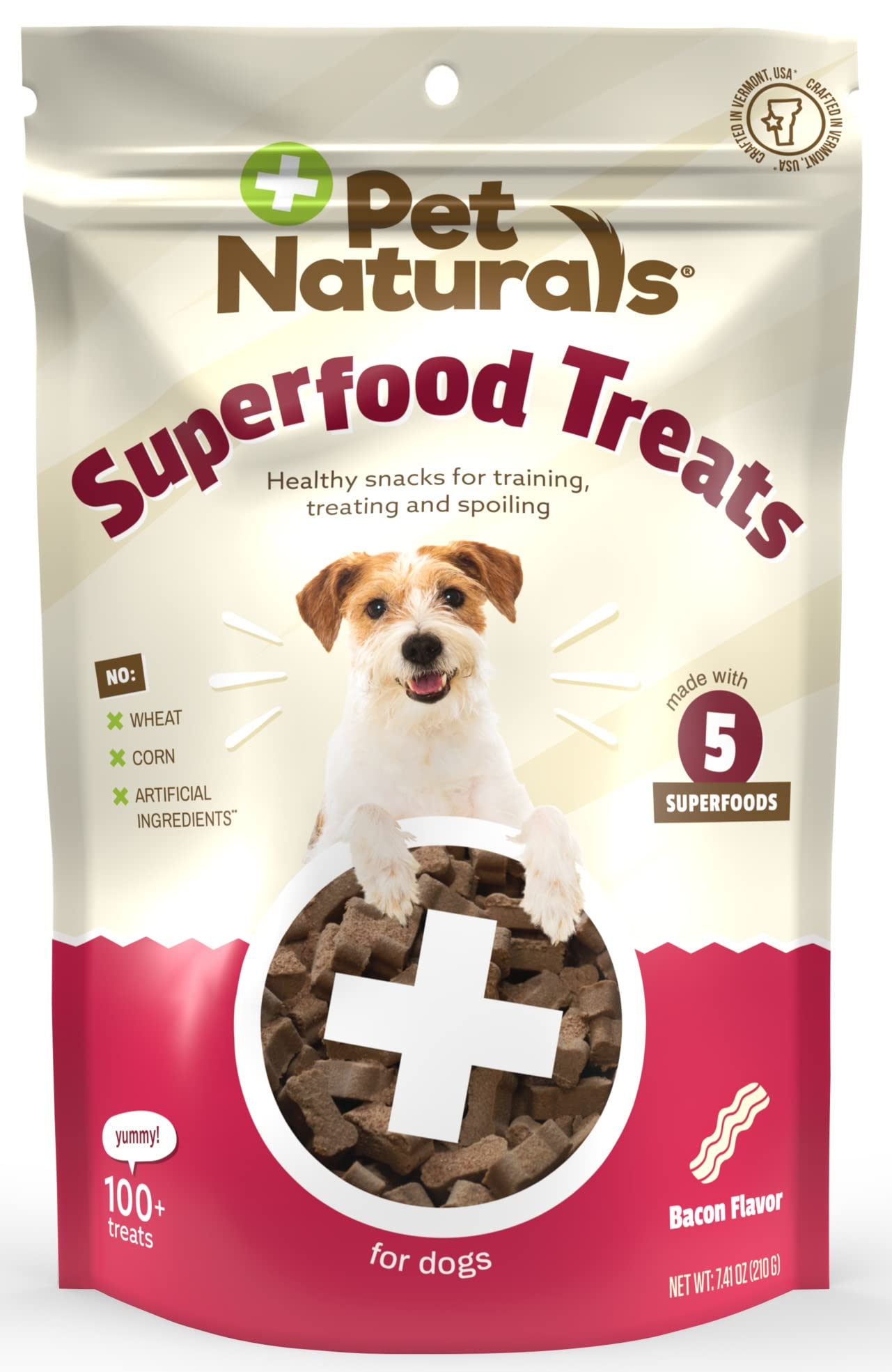 Pet Naturals Superfood Dog Treats with Blueberry and Kale - No Corn, Wheat or Artificial Ingredients - Bacon Flavor, 100 Chews (