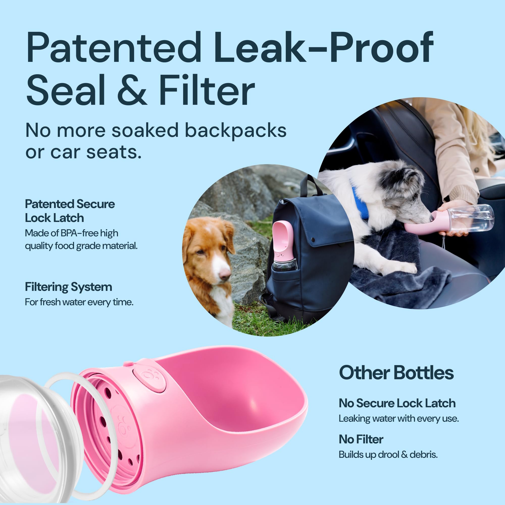 Malsipree Dog Water Bottle Portable - Lightweight Water Bottle For Dogs - Dog Travel Water Bottle With Bowl - Dog Walking Accessories - Leak Proof Portable Dog Water Bottle (19Oz, Pink Color)