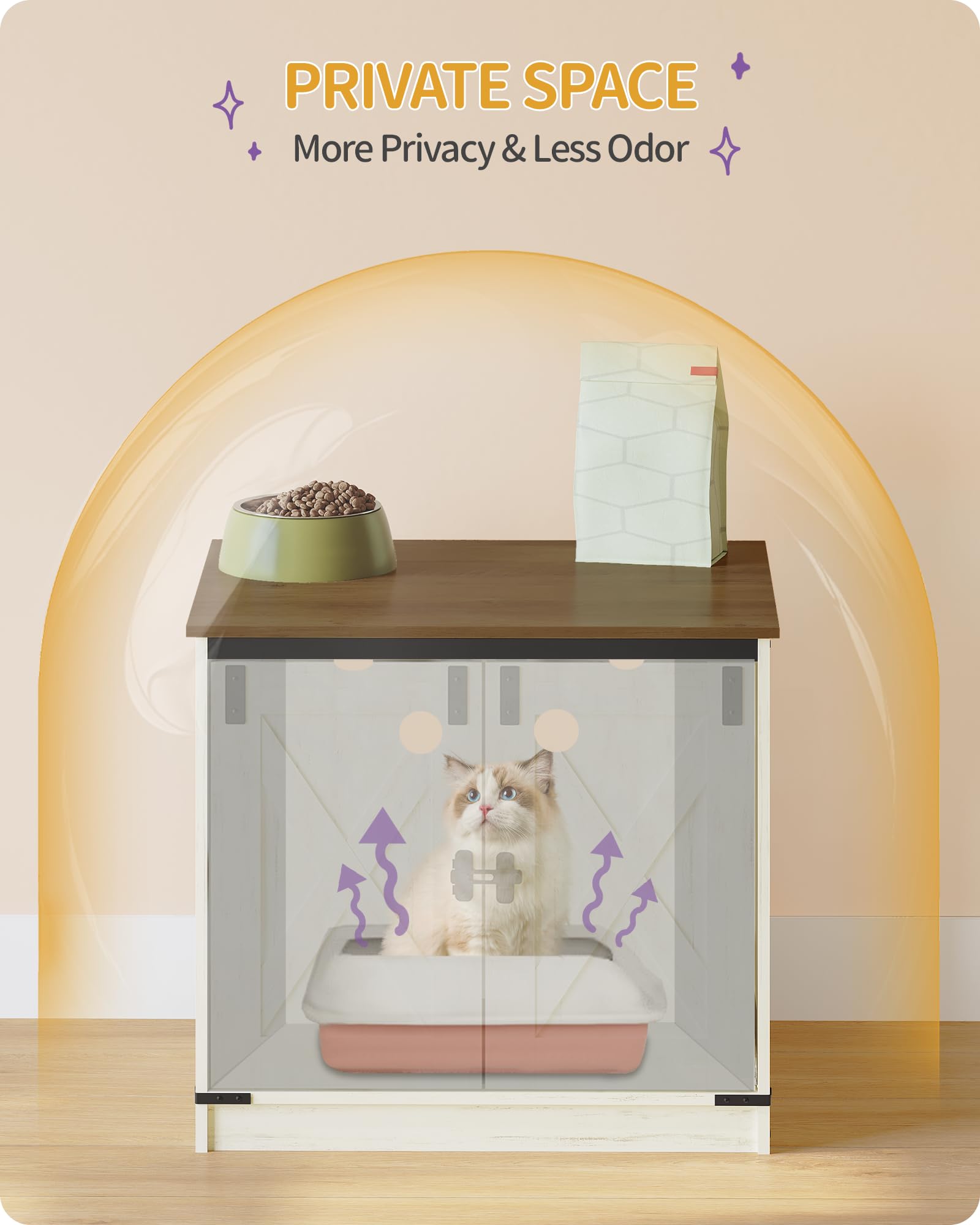 Hzuaneri Cat Litter Box Enclosure, Hidden Litter Box Furniture with Removable Dividers, Reversible Entrance Left or Right Side,