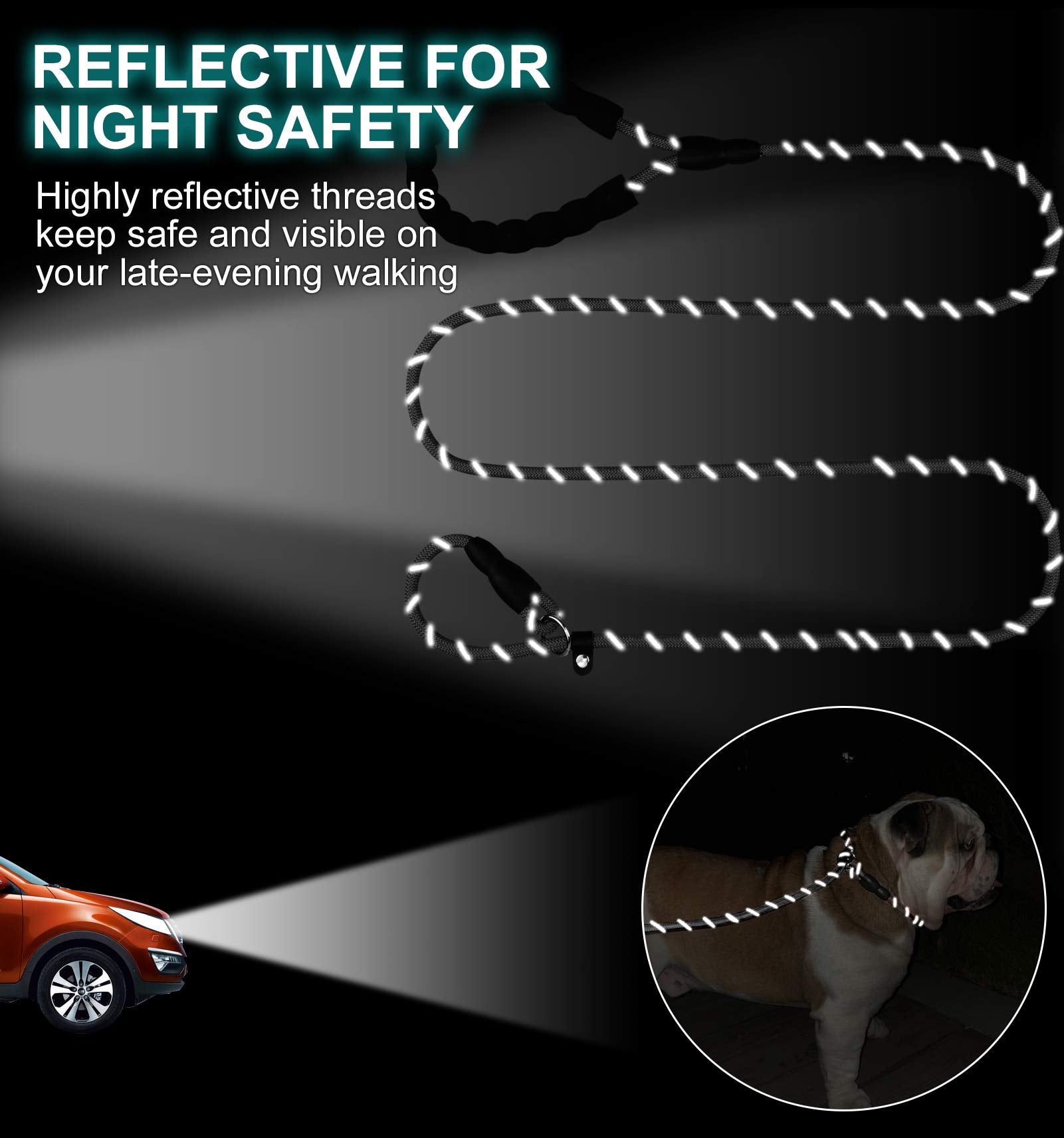 Tagme Slip Leads For Dogs, 6 Ft Heavy Duty Slip Leash With Padded Handle, Strong Rope No Pull Pet Training Leash For Small Dogs,