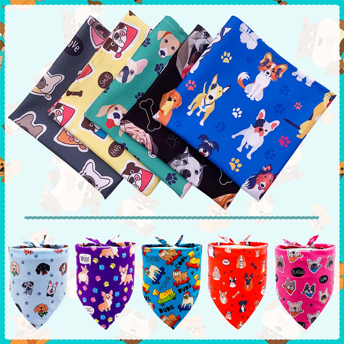JpGdn 10PCS Dog Bandanas Paw Print for Small Medium Dog Triangle Bibs Head Scarves for Boys and Girls Grooming Accessories Costu