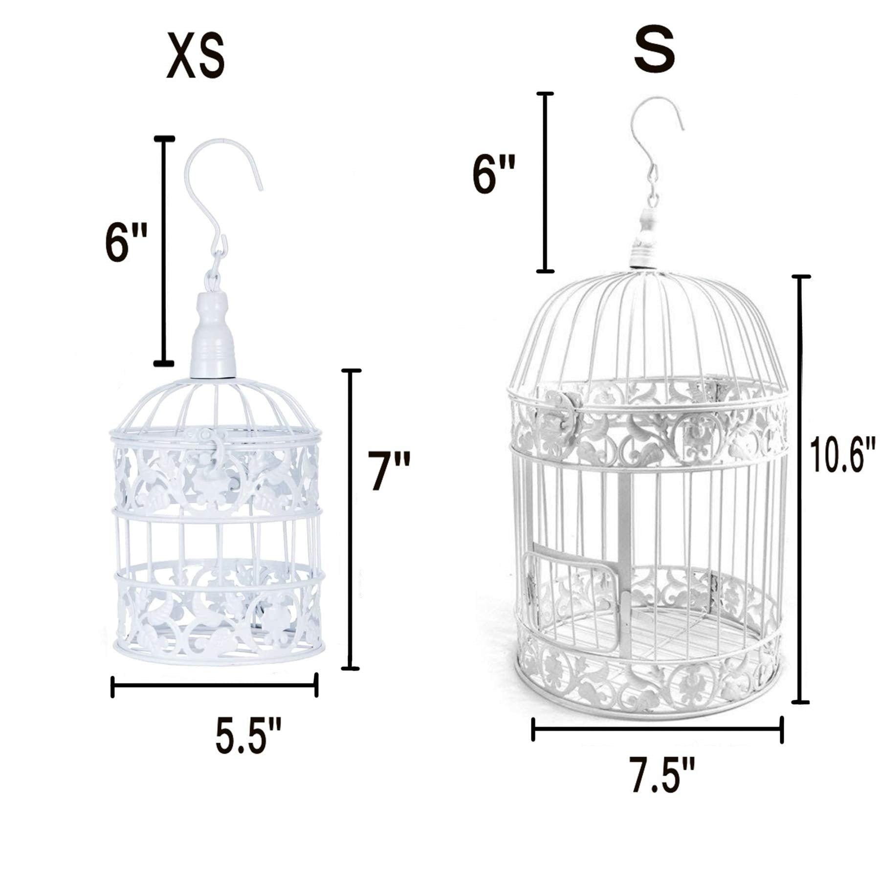 Pet Show Pack Of 2 Round Birdcages Decor Metal Wall Hanging Bird Cage For Small Birds Wedding Party Indoor Outdoor Decoration 9.8Inch And 13.8Inch Color Black White (White)