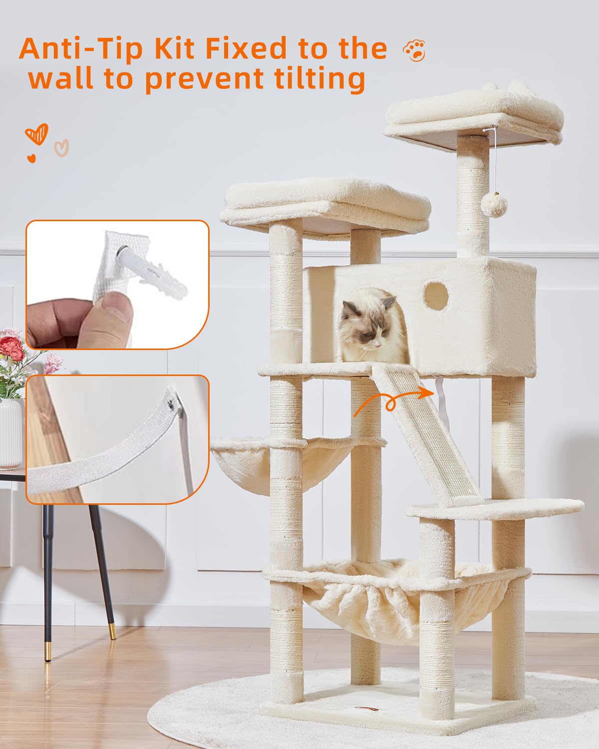 Taoqimiao Cat Tree 57.5-Inch, Cat Tower for Indoor Cats Large Adult, Extra Large Cat Condo, 8 Sisal Scratching Posts, Metal Fram