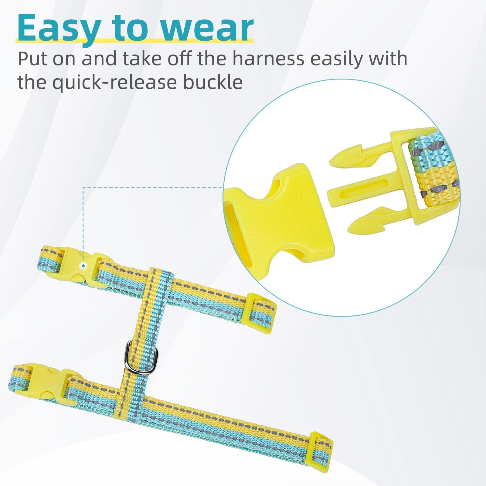 Pupteck Adjustable Cat Harness And Leash Set Escape Proof Kitten Strap Collar For Walking Travel, Yellow Blue