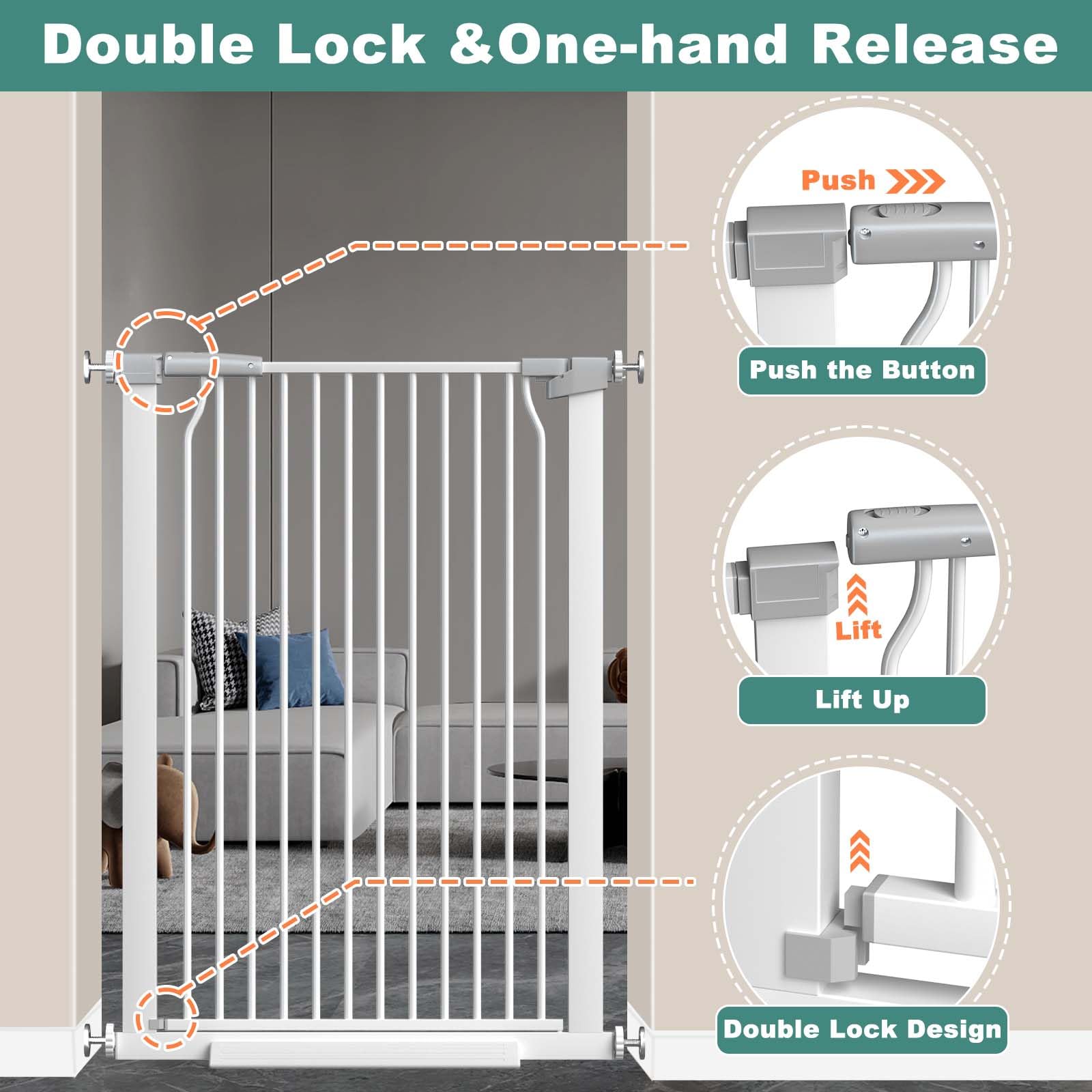 flower frail 40.5'' Extra Tall Baby Gate No Drill, 49.2''-54.7'' Extra Wide Dog Gate Indoor, Pressure Mounted Safety Child Gate,