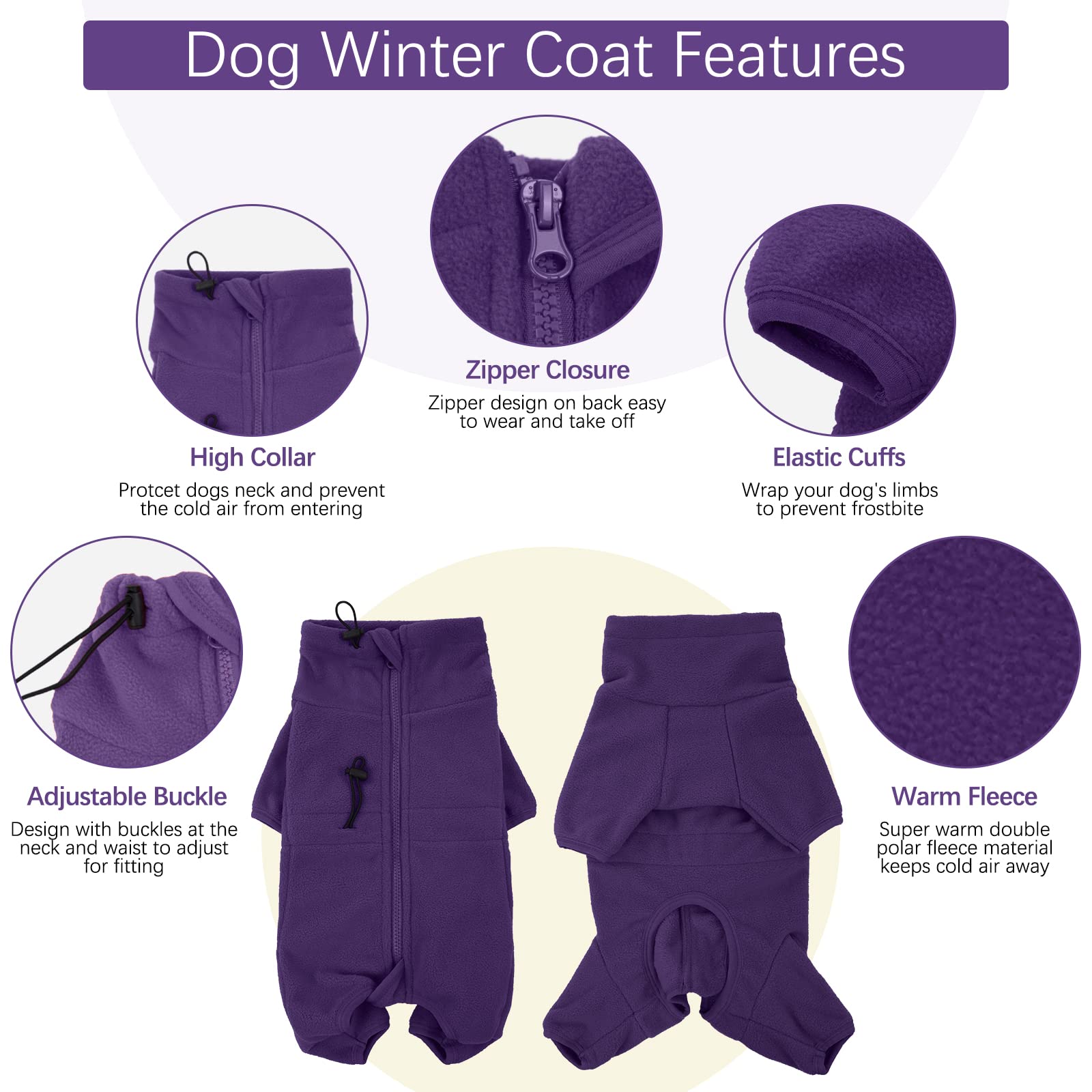 Rozkitch Dog Winter Coat Fleece Pajamas For Small Medium Large Dog, Soft Pullover Cold Weather Dog Jacket Jumpsuit Apparel Outfi