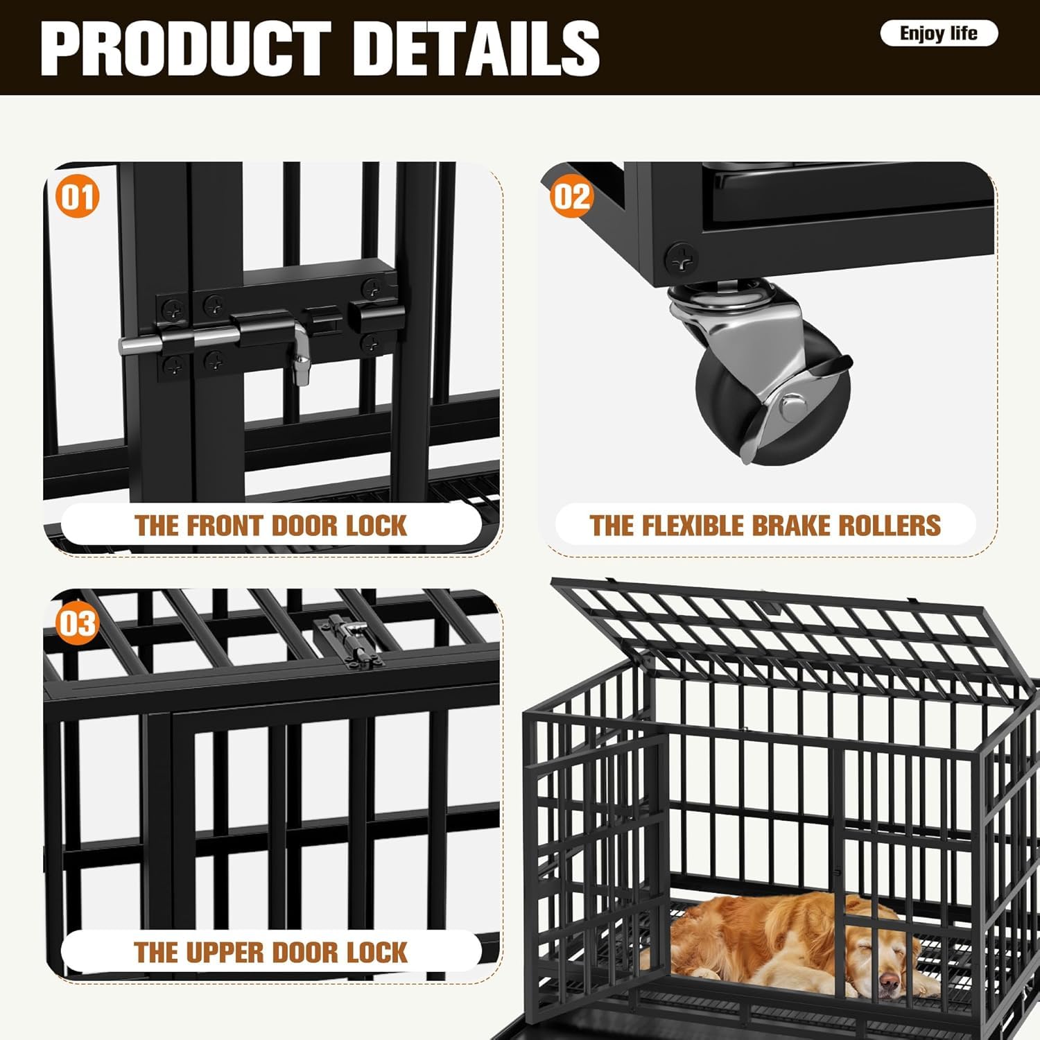 Warcat 38 Inch Heavy Duty Dog Crate Cage Indestructible Dog Crate For Large Dog With Escape Proof Metal Kennel With Double Door