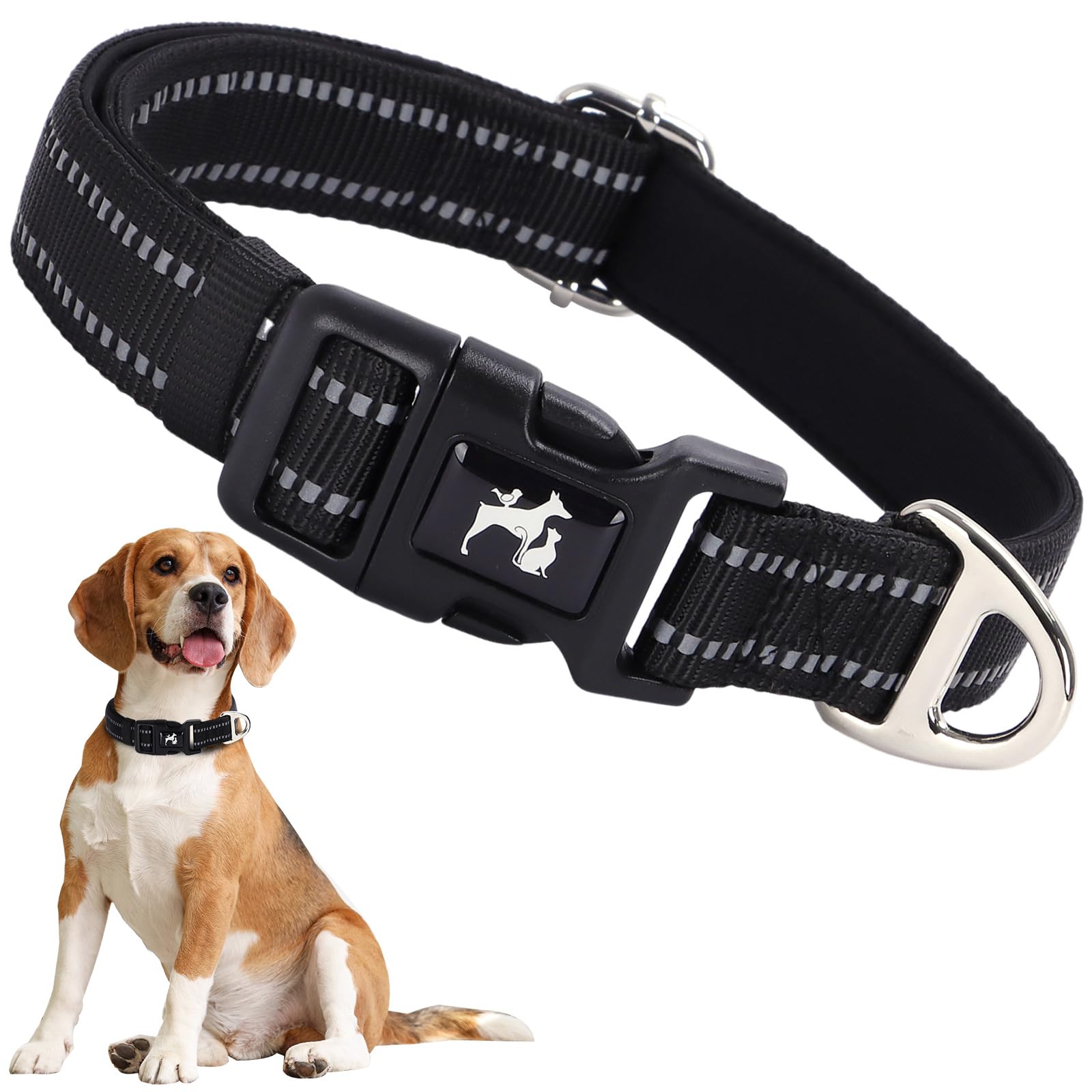 Onefojojo Reflective Dog Collar For Large Dogs, Adjustable Soft Breathable Comfortable Nylon Pet Collar For Medium Large Extra L