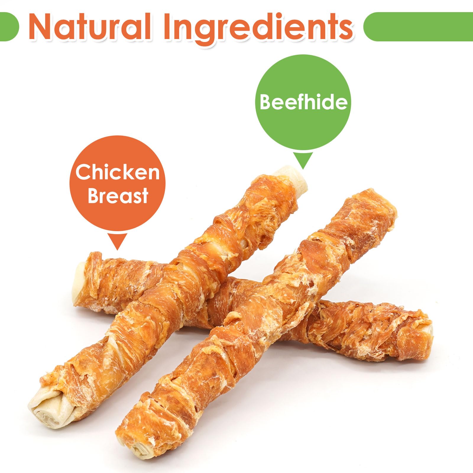 MON2SUN Dog Treats, 9 Inch Chicken Wrapped Rawhide Rolls Snacks, Teeth Cleaning and Long Lasting Chews for Medium and Large Dogs