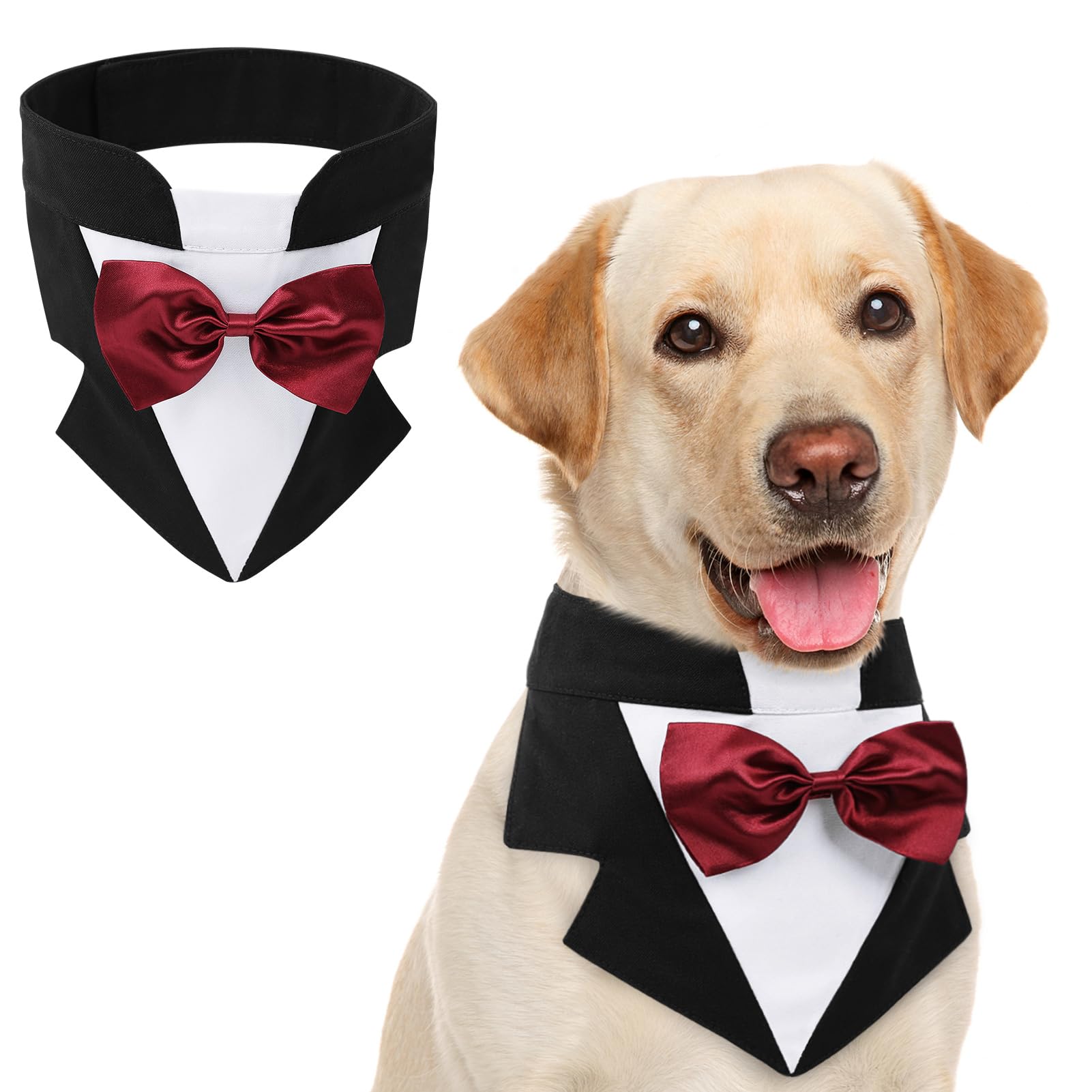 Aofitee Formal Dog Tuxedo, Large Dog Wedding Bandana Collar With Bow Tie, Adjustable Birthday Costume Valentines Outfits, Bowtie