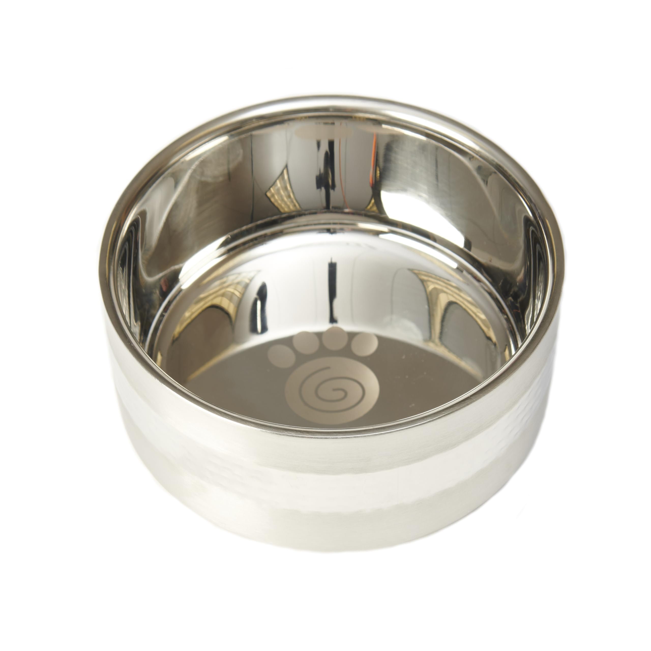 PetRageous 18436 Sanibel Stainless-Steel Hammered Double Walled Dog Bowl 6.69-Inch Width and 3-Inch Height 4.6-Cups Capacity, Me
