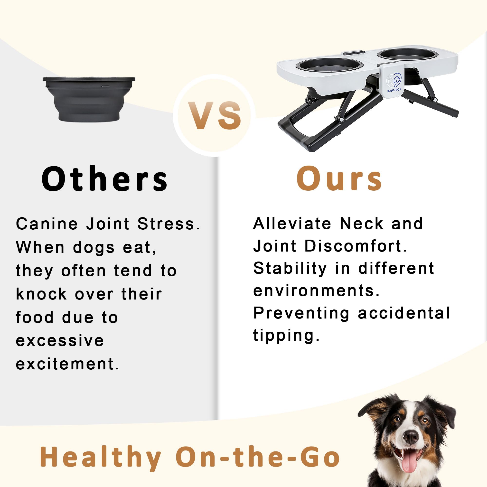 Portable Foldable Elevated Dog Bowls Stand With Dual Dishes, Compact Travel Pet Feeding Table For Dogs (5 Cups Capacity)-Lightwe