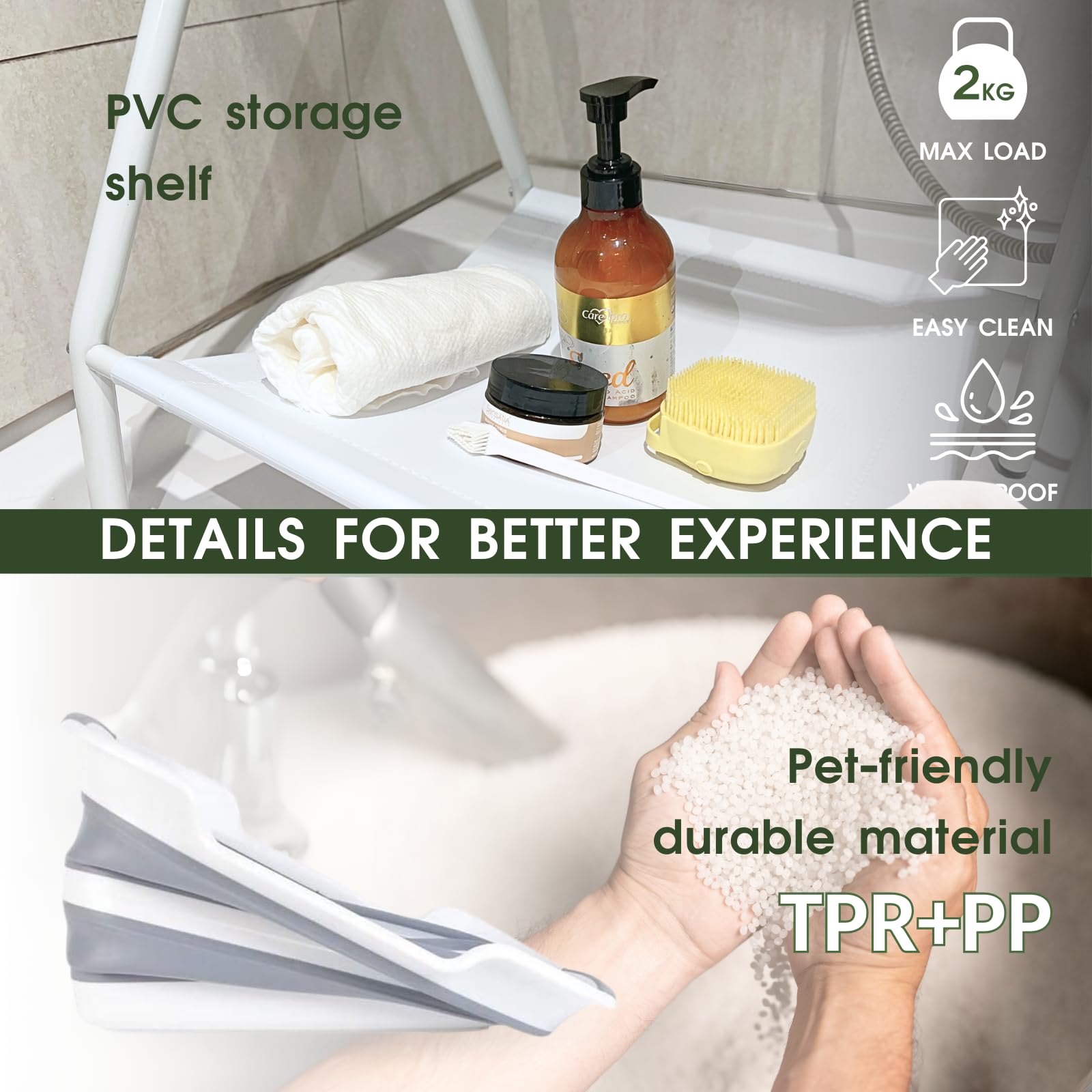 Cygne 2-In-1 Dog Bathtub & Washing Station, Elevated Collapsible Bathtub With Drainhole, Shower Head Holder & Storage Rack, Fold