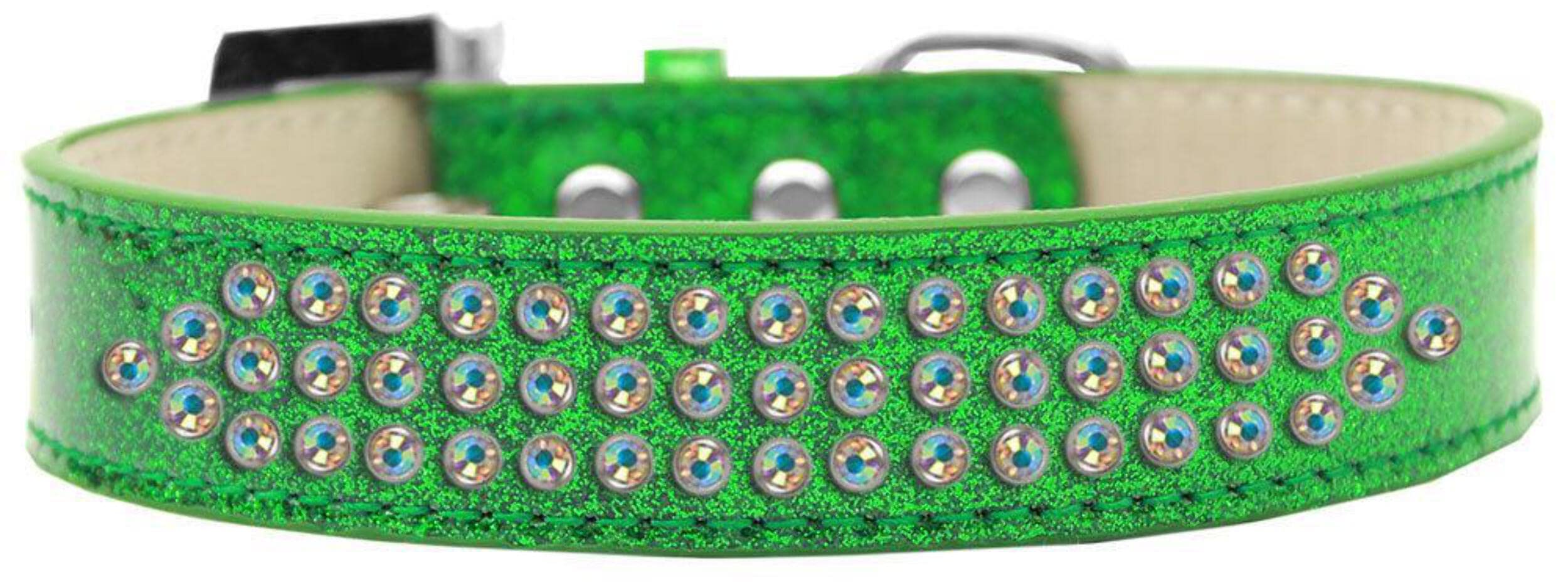 Mirage Pet Products Three Row AB Crystal Ice Cream Dog Collar, Size 16, Black