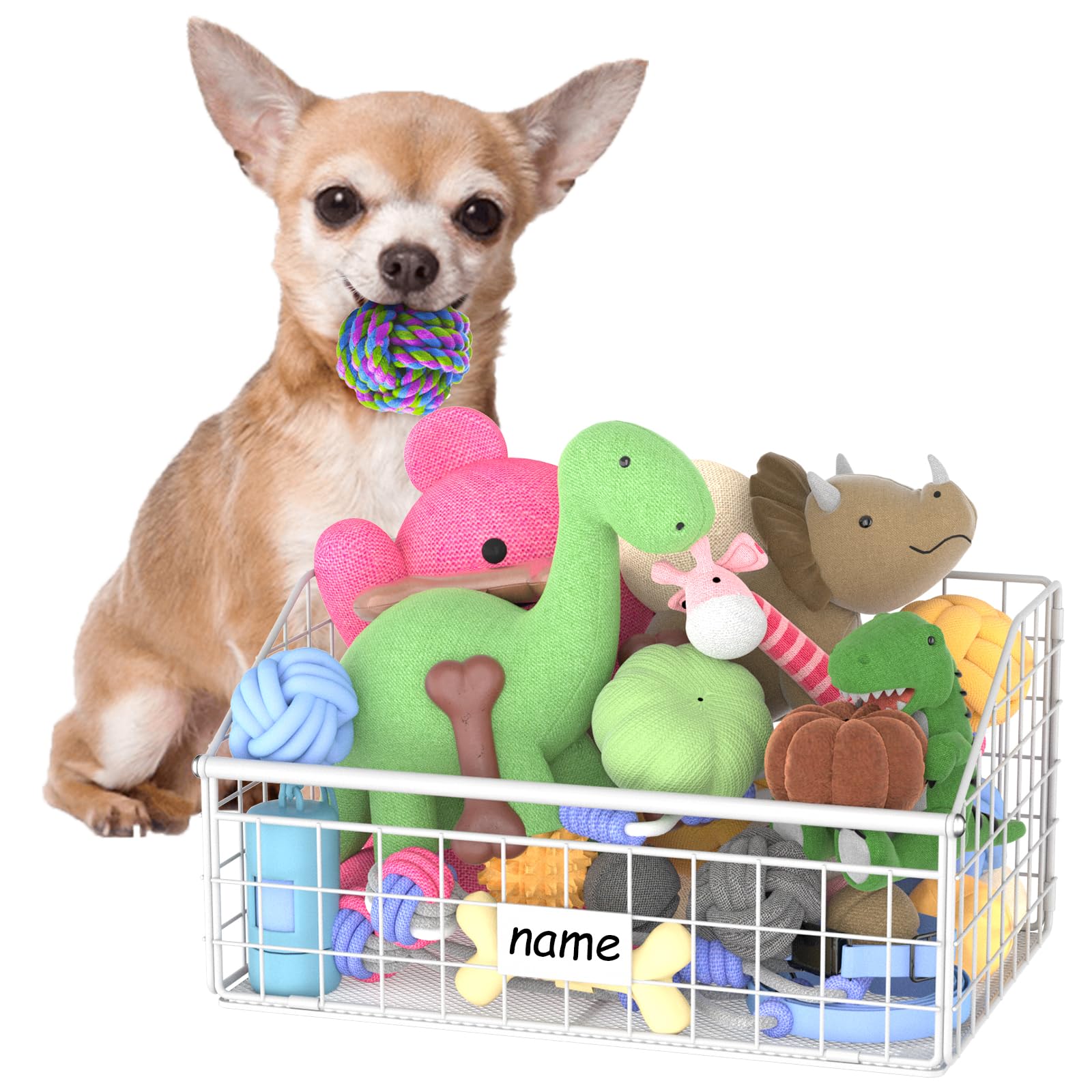 Kaiferty Indestructible Dog Toy basket, Small Toy Box for Dogs, Pet Toy Bin Dog Metal Basket for Toys, Dog Toy Storage, Dog Stor