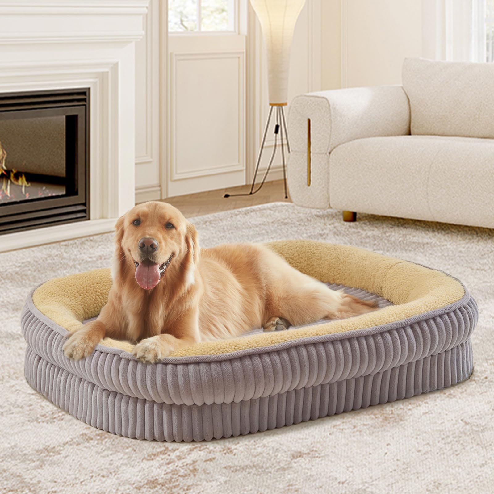 Debang Home Orthopedic Dog Bed For Large Dogs Breeds, High Density Egg Crate Foam Dog Sofa Beds,Oval Kennel Bed, Pet Couch Bed W