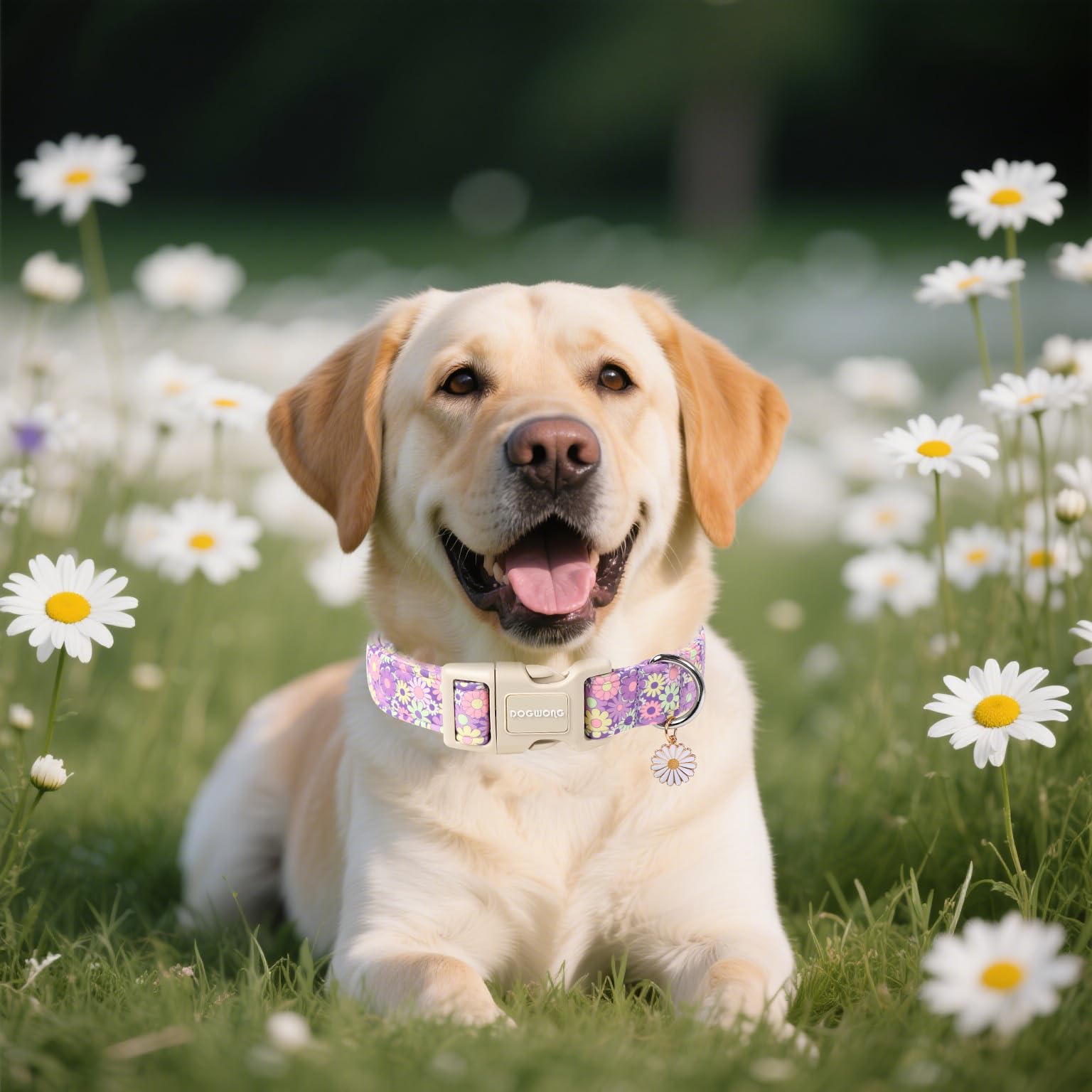 DOGWONG Flower Dog Collar - Durable Cotton Daisy Design, X-Small, for Small Medium Large Dogs