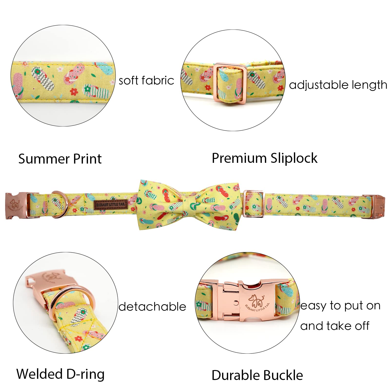 Elegant little tail Dog Collar with Bow, Summer Dog Collar Cute Bowtie Dog Collar Girl Boy Pet Collar for Small Medium Large Dog
