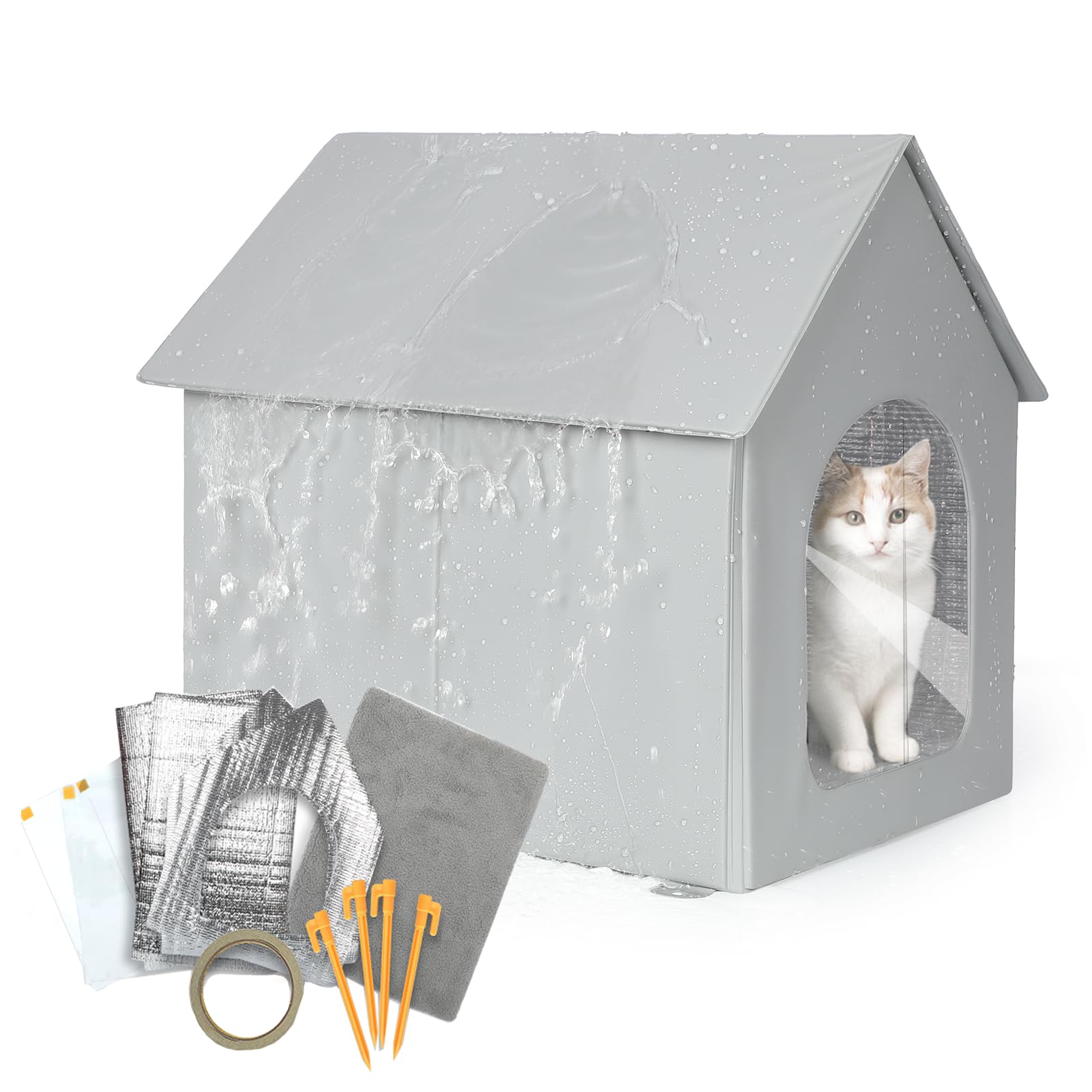 Outdoor Cat House Waterproof, Insulated Cat House With Removable Mat Outside, Outdoor Cat Shelter For Feral In Winter, Quick & E