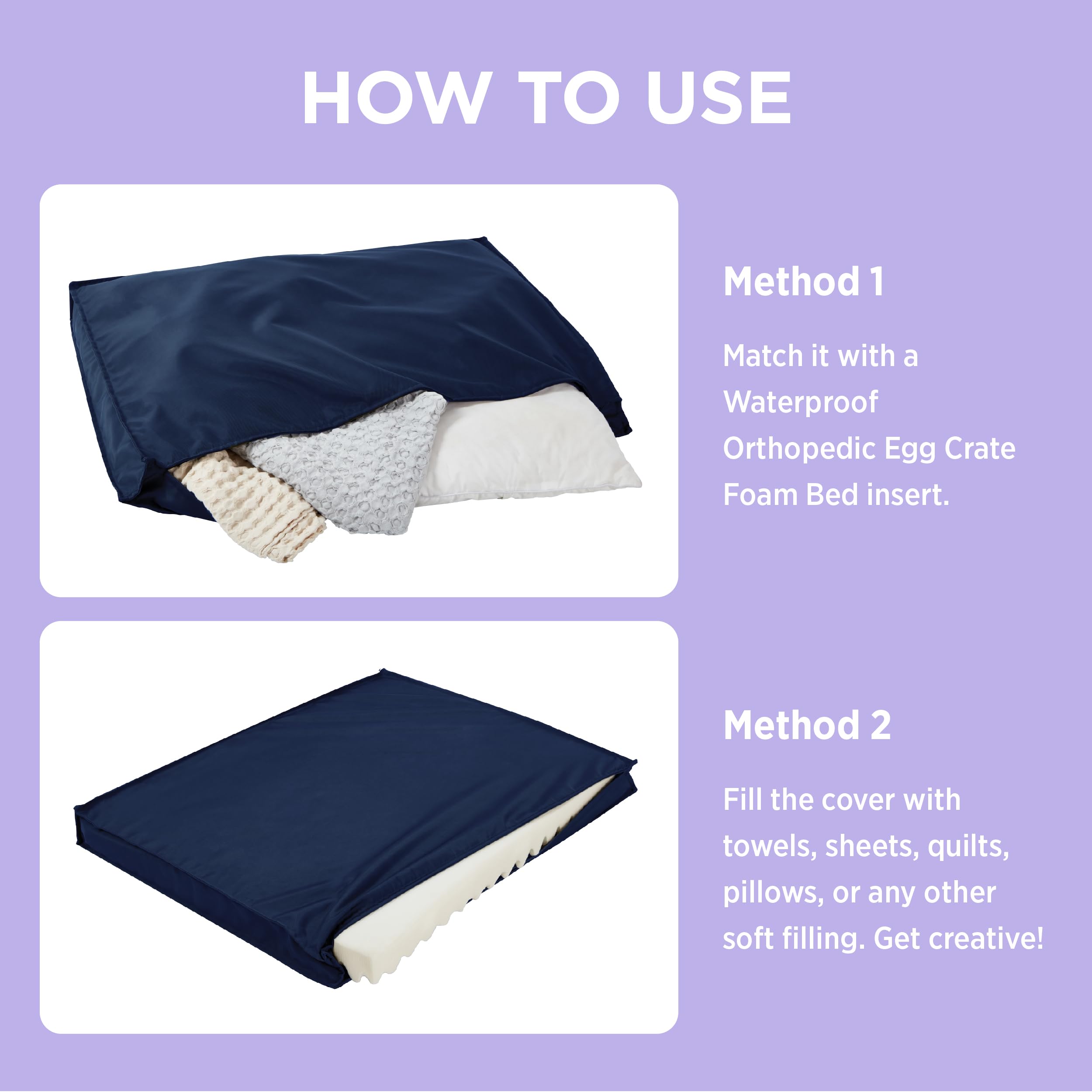 Lesure Water-Resistant Dog Bed Cover - Medium Washable Replacement Cover For Pet Mat 30X20X3 Inches, Navy