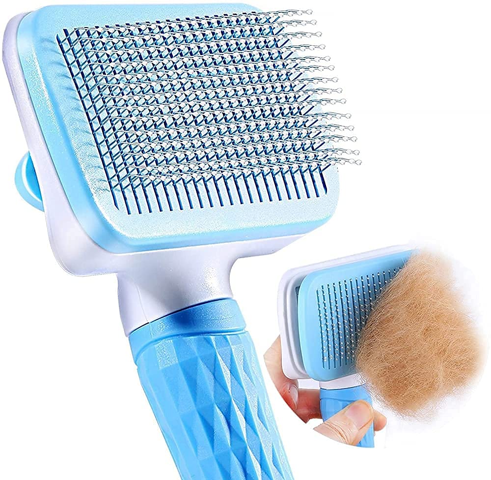 Self Cleaning Slicker Pet Grooming Brush With One Click Hair Removal  Stainless Steel Needle Comb For Dogs And Cats Shedding Fu