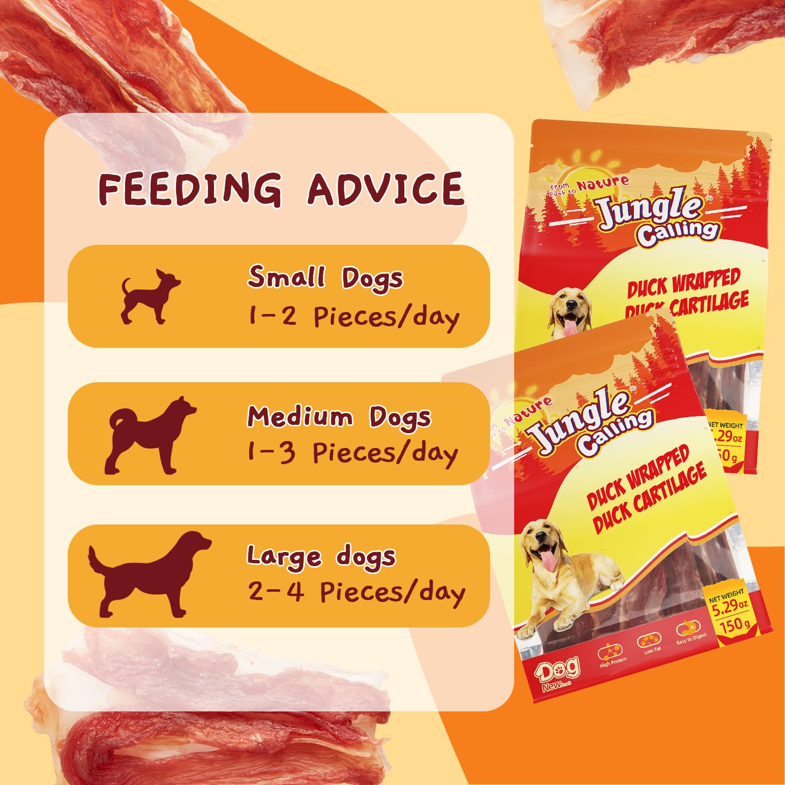 Jungle Calling Duck Wrapped Bones Dog Treats, Made with Real Meat & Cartilage, Rawhide Free Dogs Snacks,Healthy, Easily Digestib