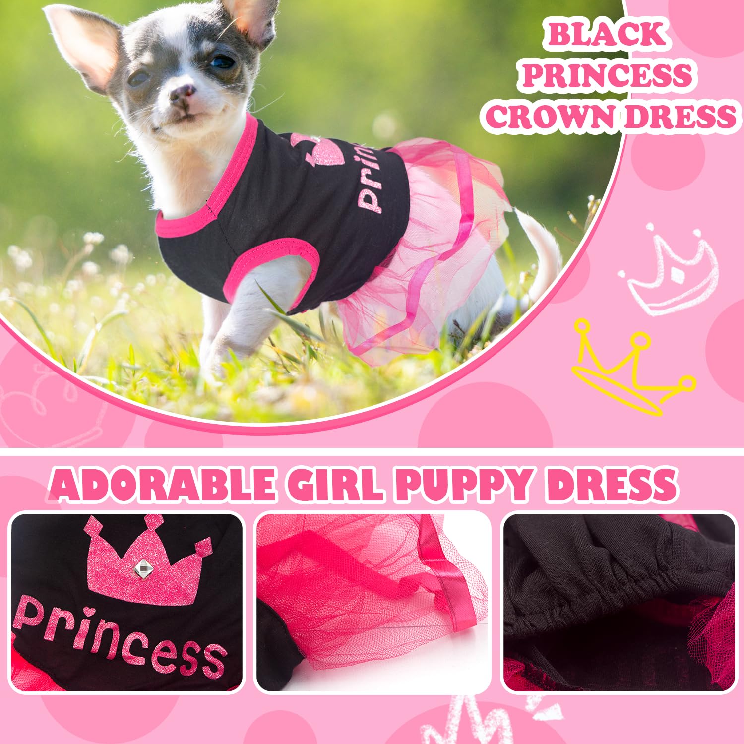 2 Pieces Dog Dress With Bling Rhinestones Cute Princess Puppy Clothes For Small Dog Girls Female Doggie Pet Dress Tutu Outfit Fo